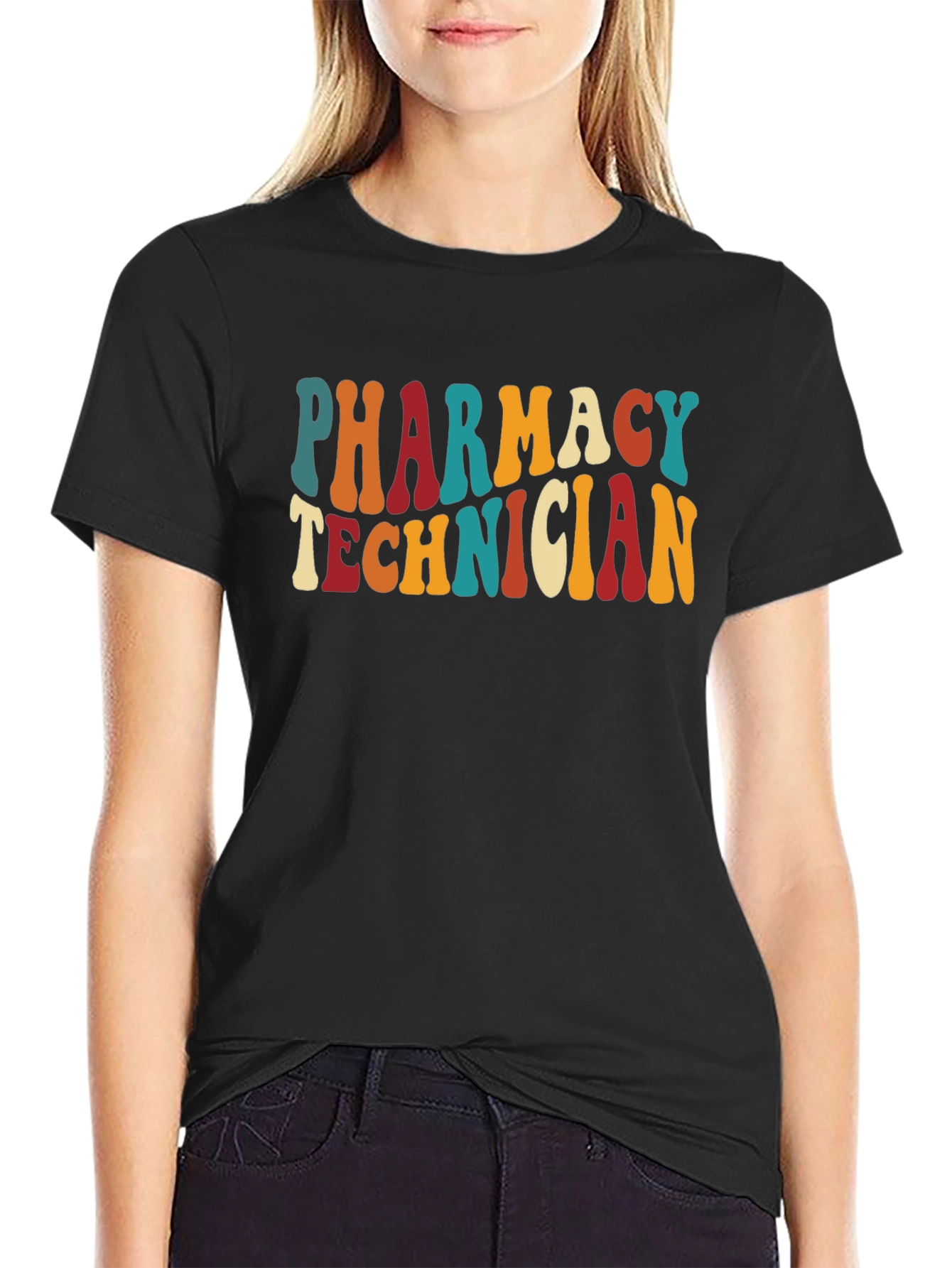 Black Pharmacy Technician Retro T-Shirt view 2