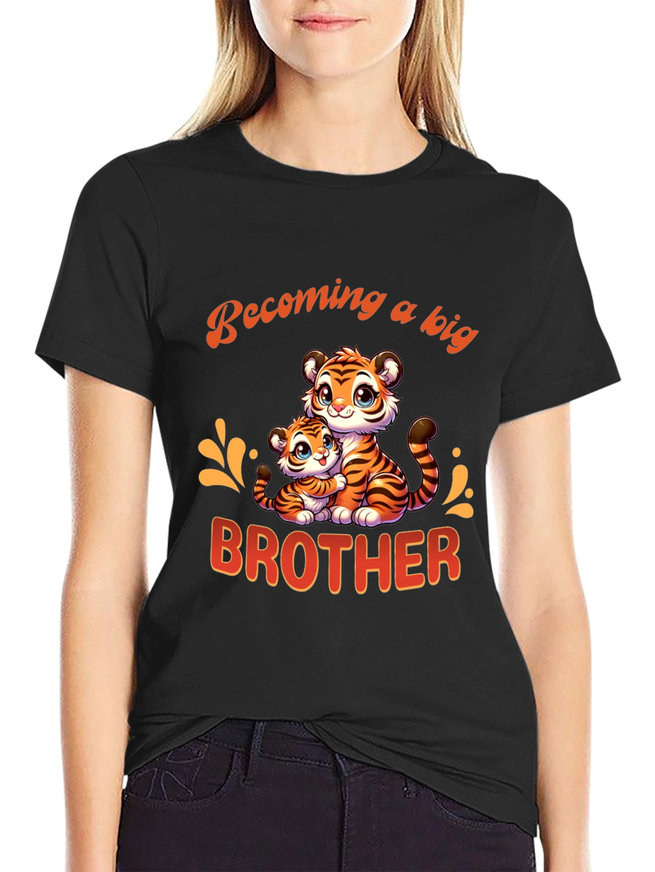 Black Becoming a Big Brother Tiger Graphic T-Shirt view 2