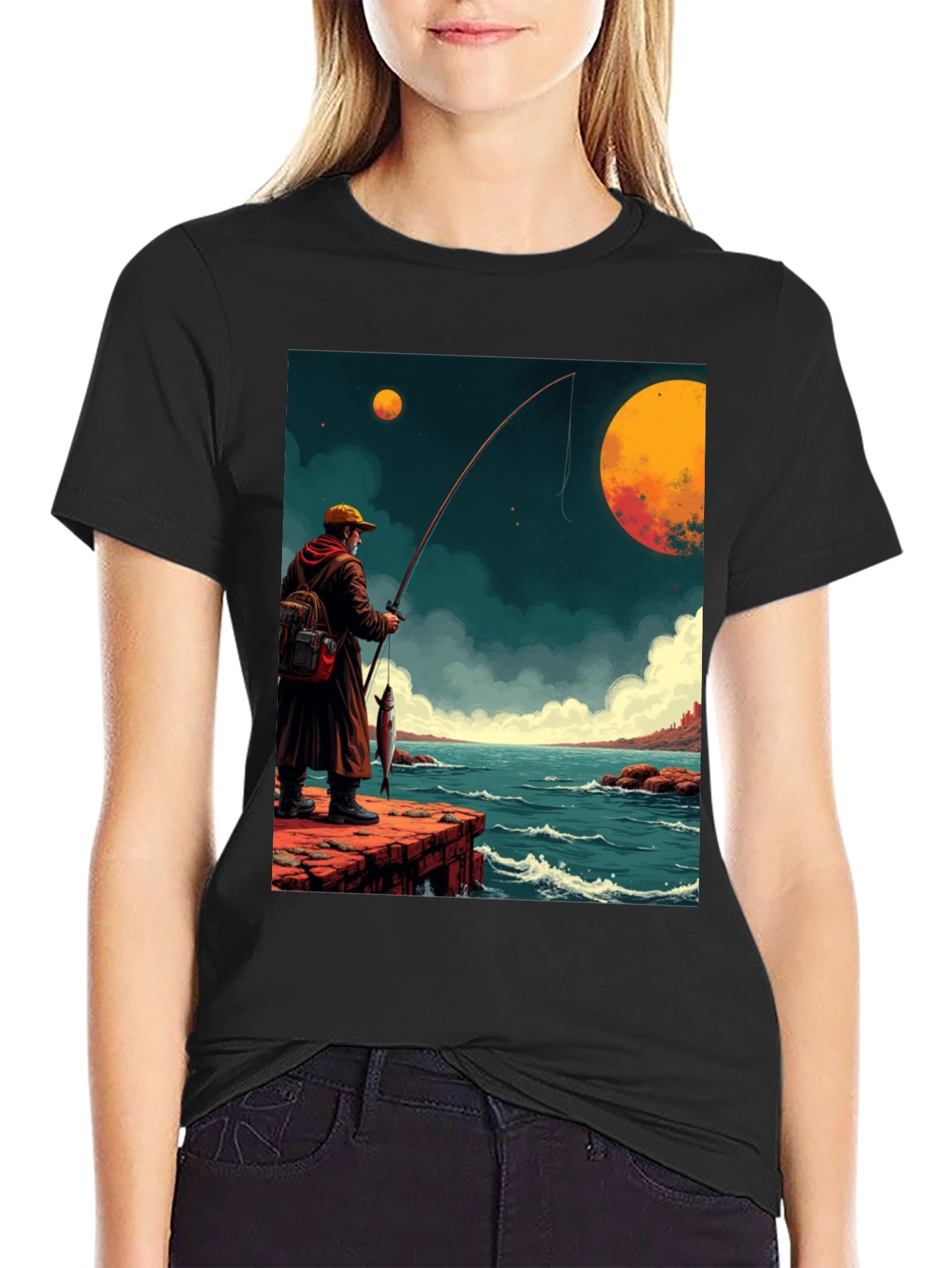 Black Retro Fishing Graphic Tee view 2