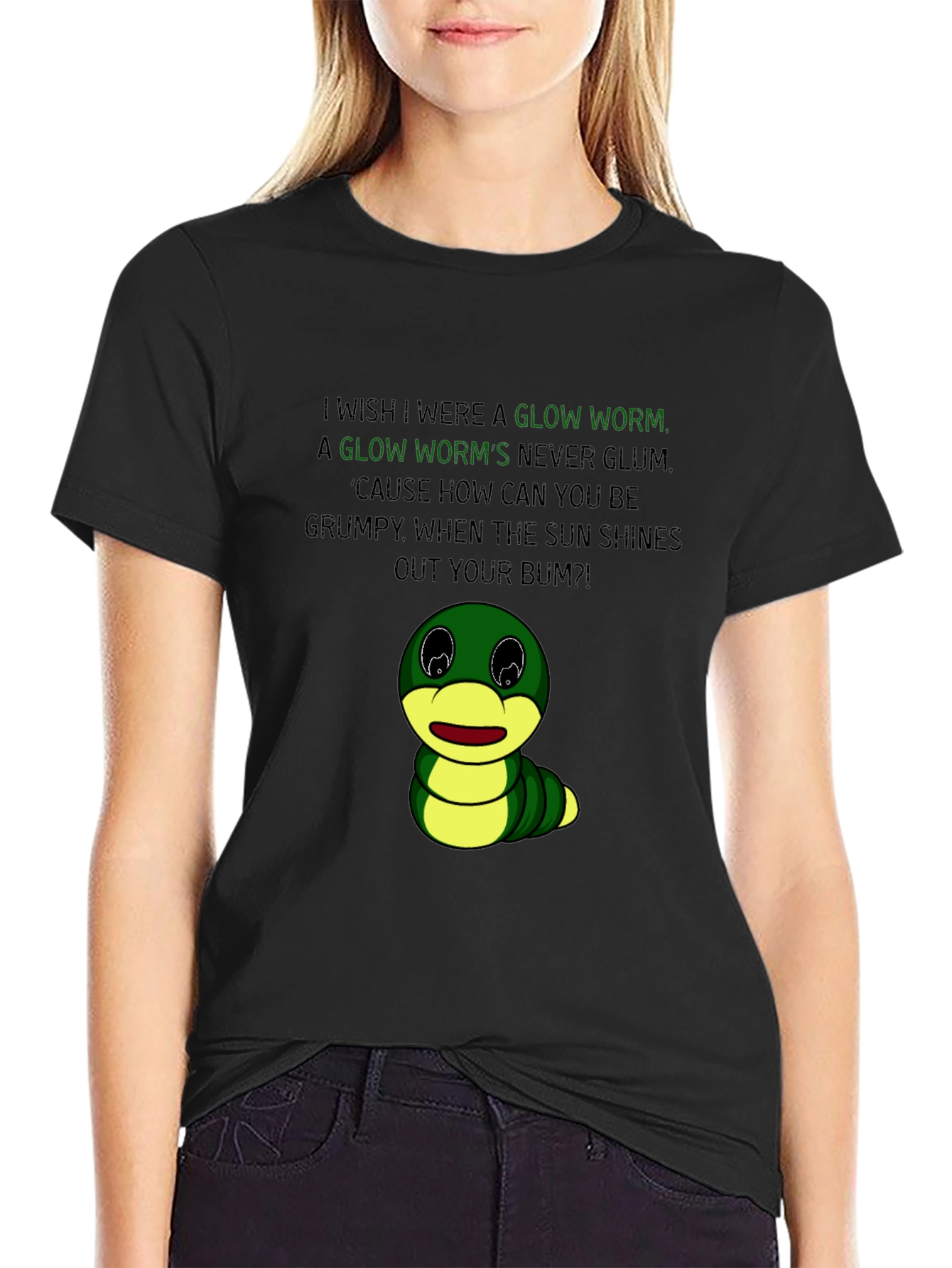 Black Glow Worm Graphic Tee - Shine Your Bum! view 2