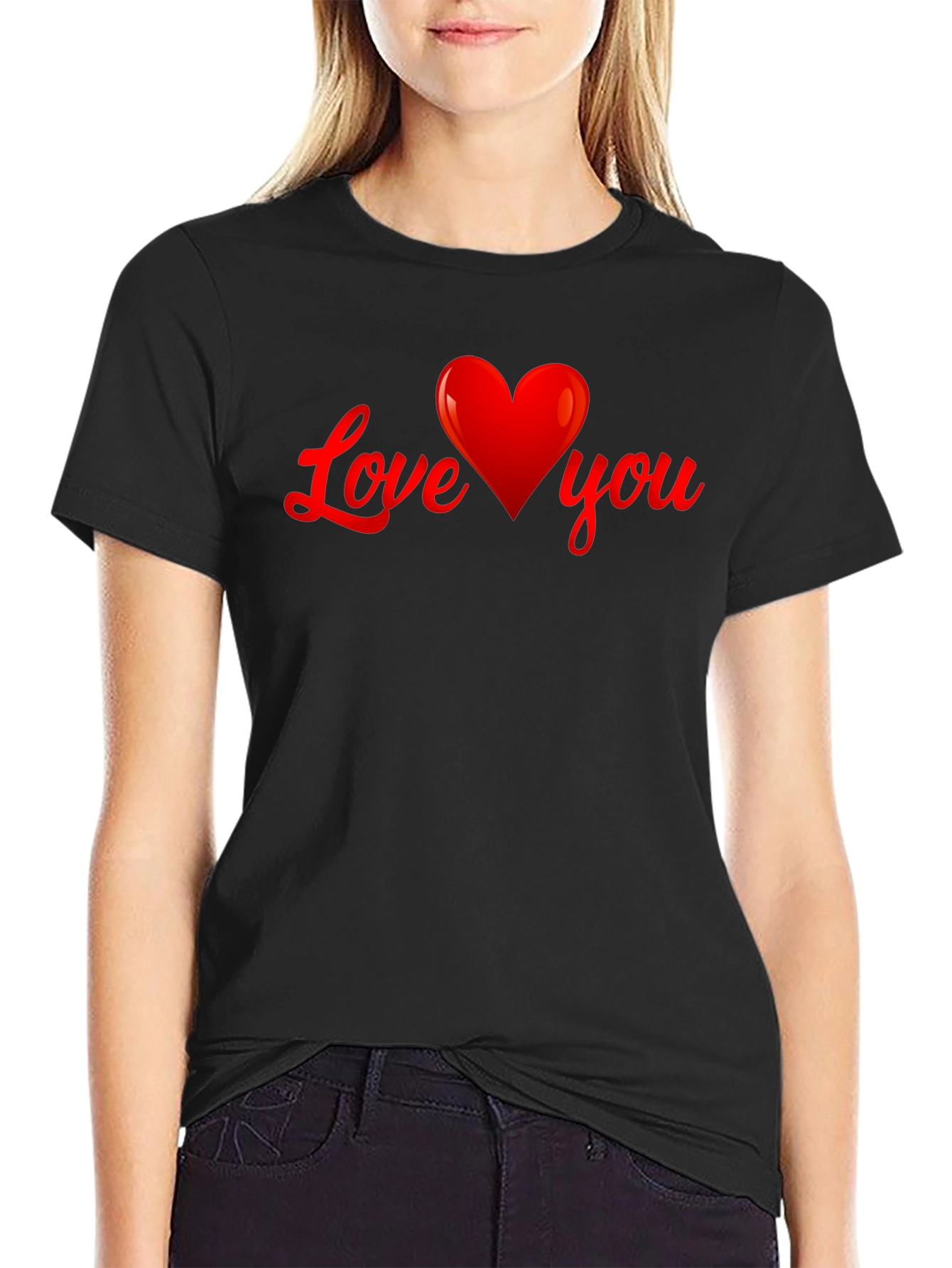 Black Love You Heart Graphic T-Shirt - Black view 2