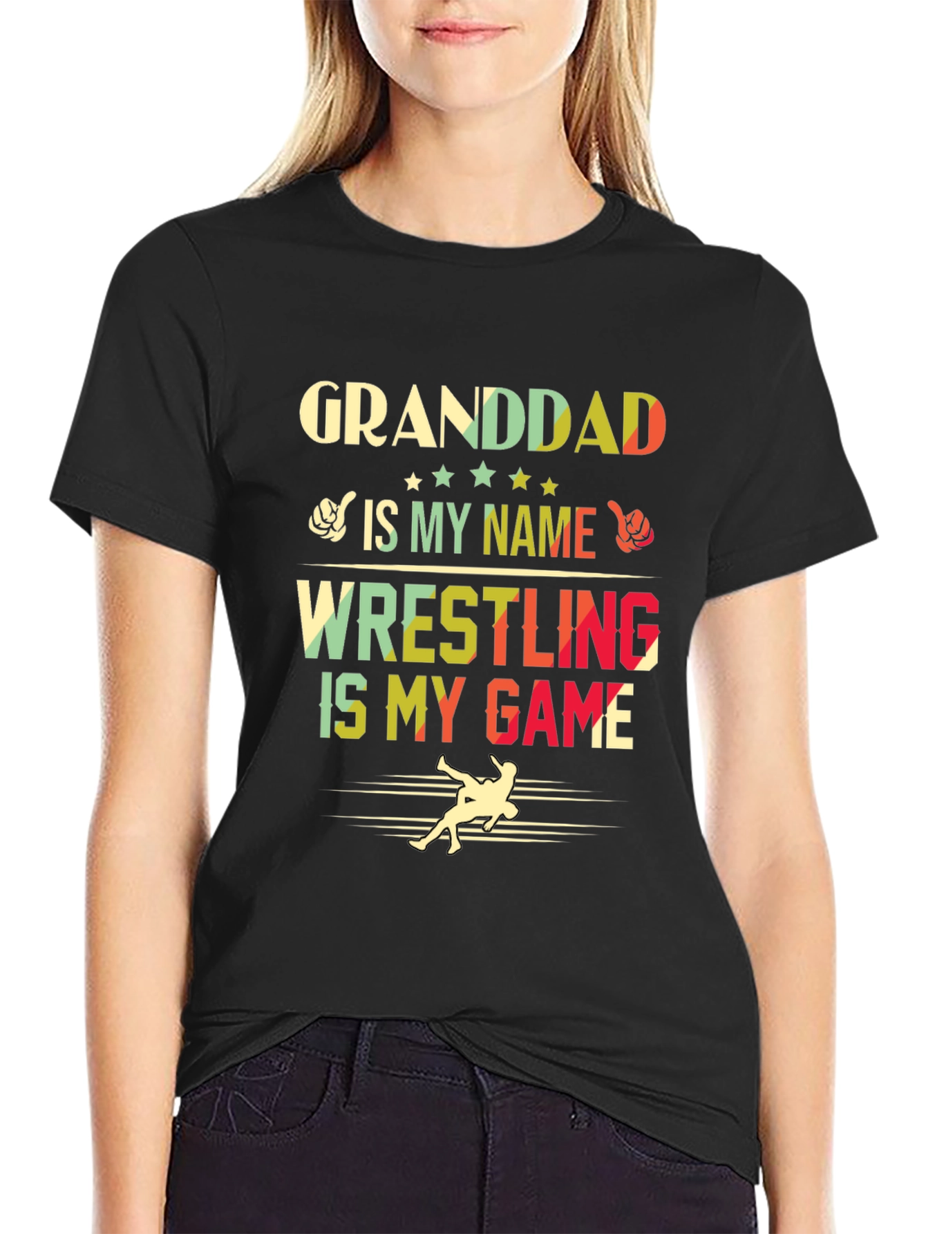 Black Granddad Wrestling T-Shirt - Gift for Wrestling Grandpa view 2