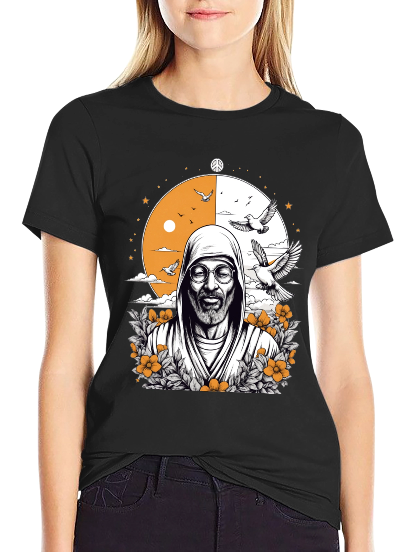 Black Peace & Wisdom Graphic T-Shirt - Black view 2