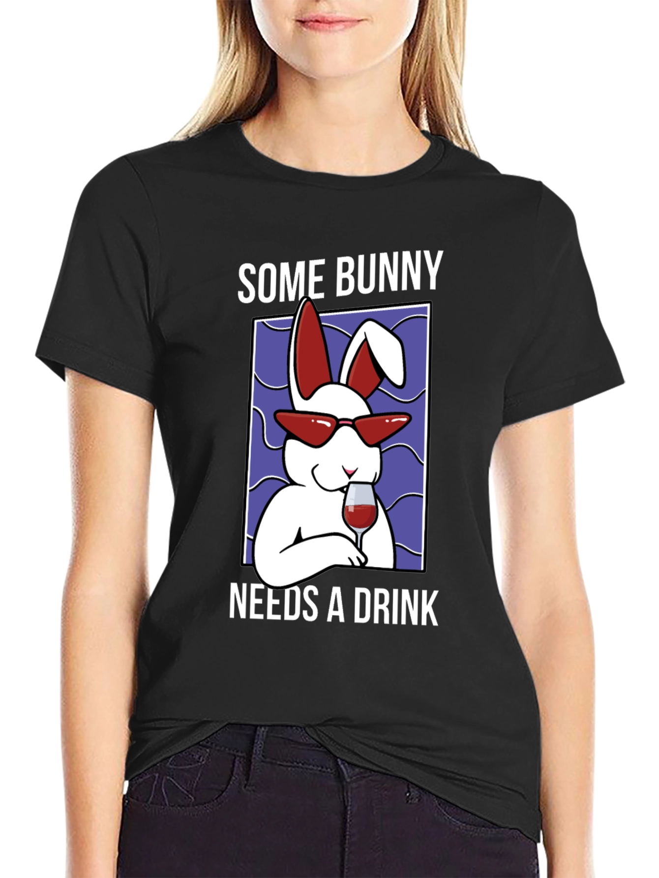 Black Some Bunny Needs a Drink Graphic T-Shirt view 2