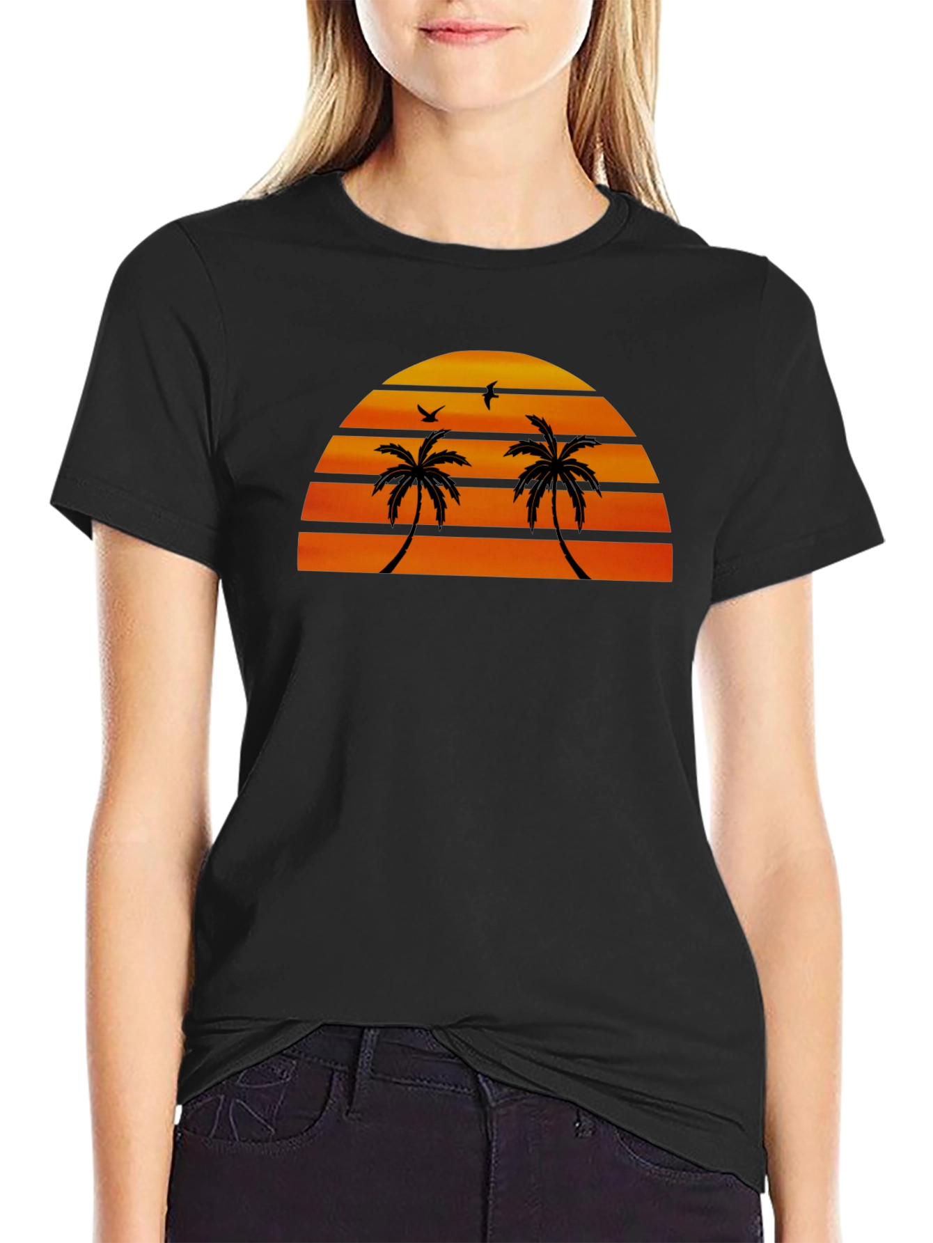 Black Sunset Palm Tree Graphic Tee view 2