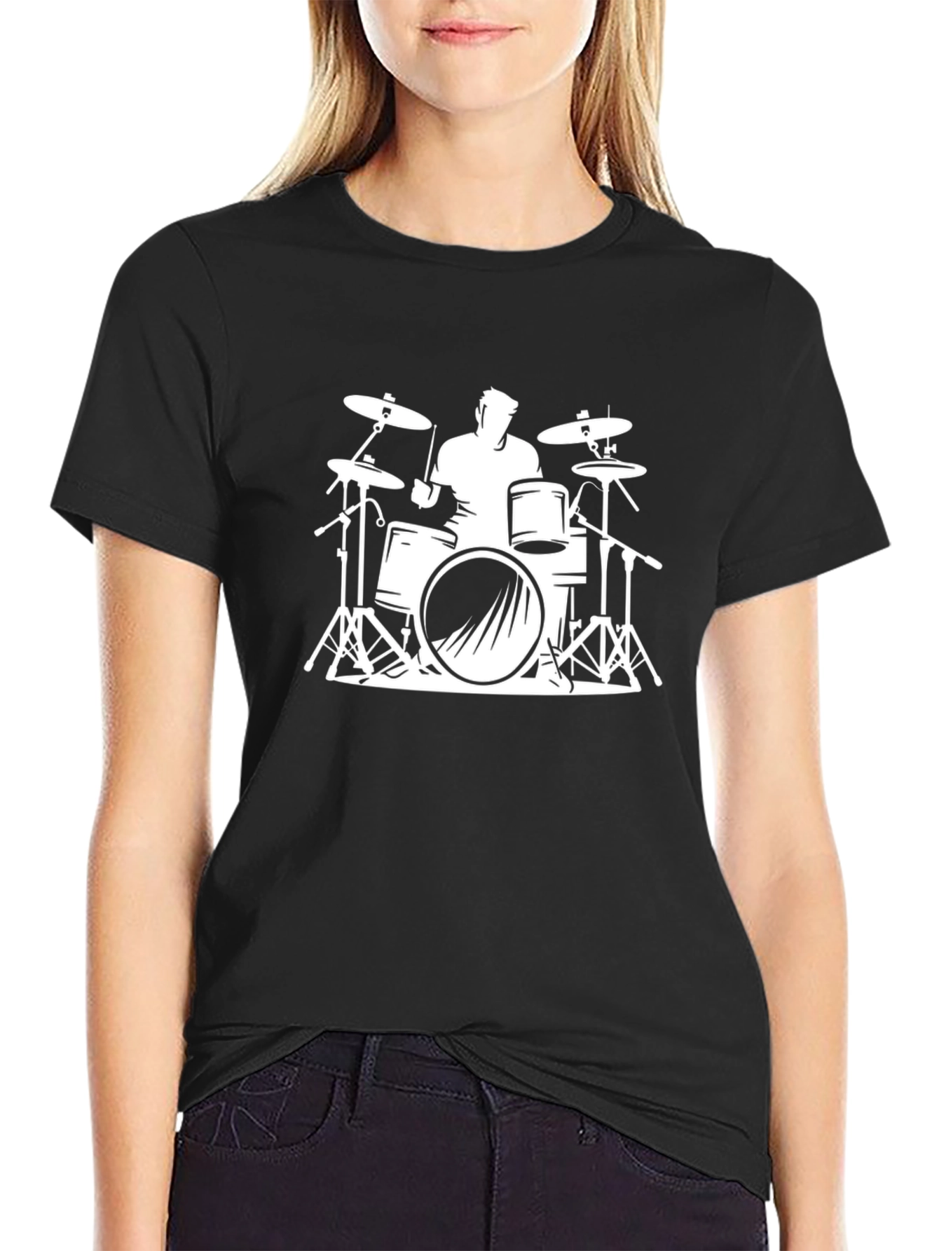 Black Drummer Graphic Tee - Black Cotton T-Shirt view 2