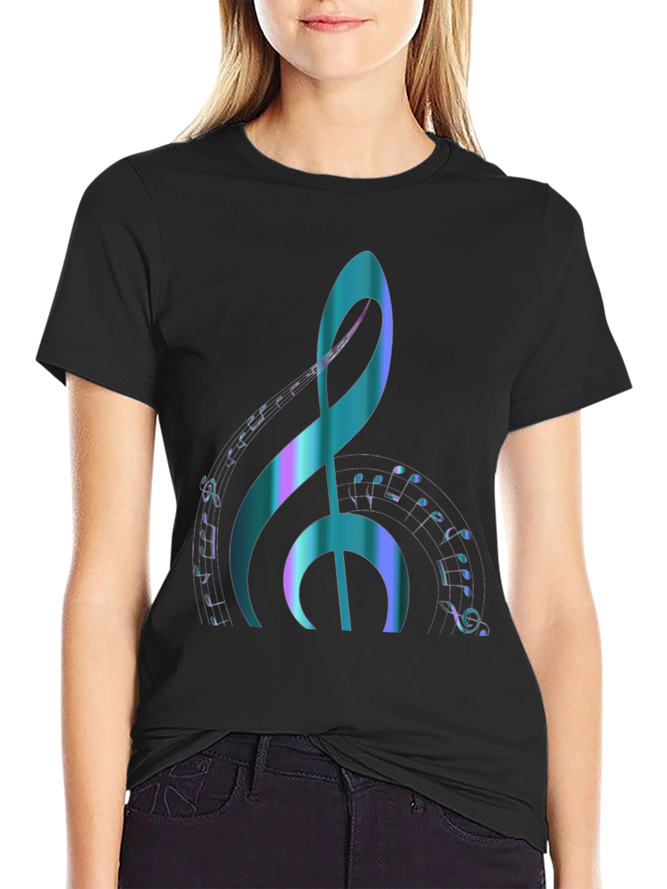 Black Music Note Graphic Tee - Stylish & Comfortable Black T-Shirt view 2