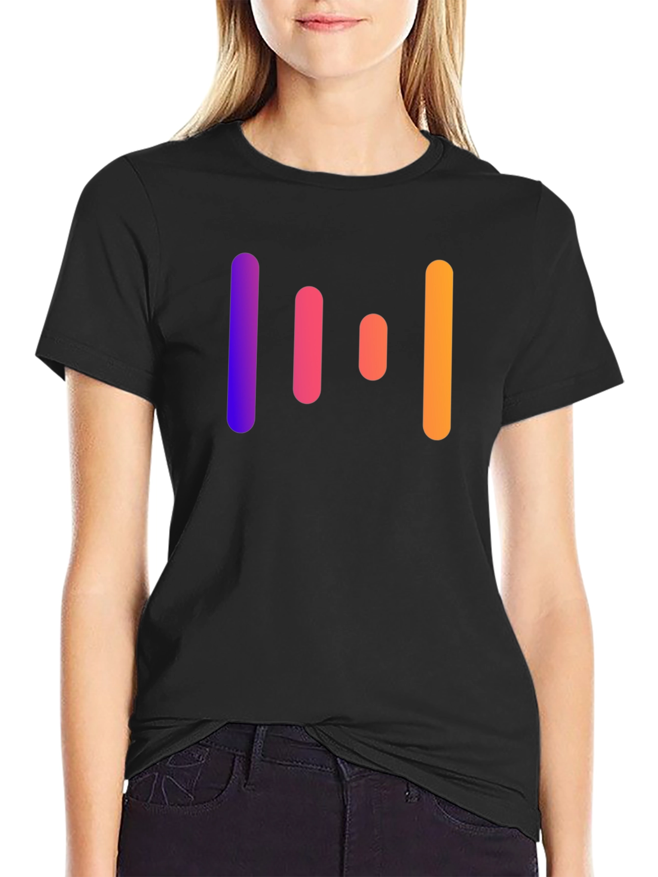 Black Gradient Stripe Graphic Black T-Shirt view 2
