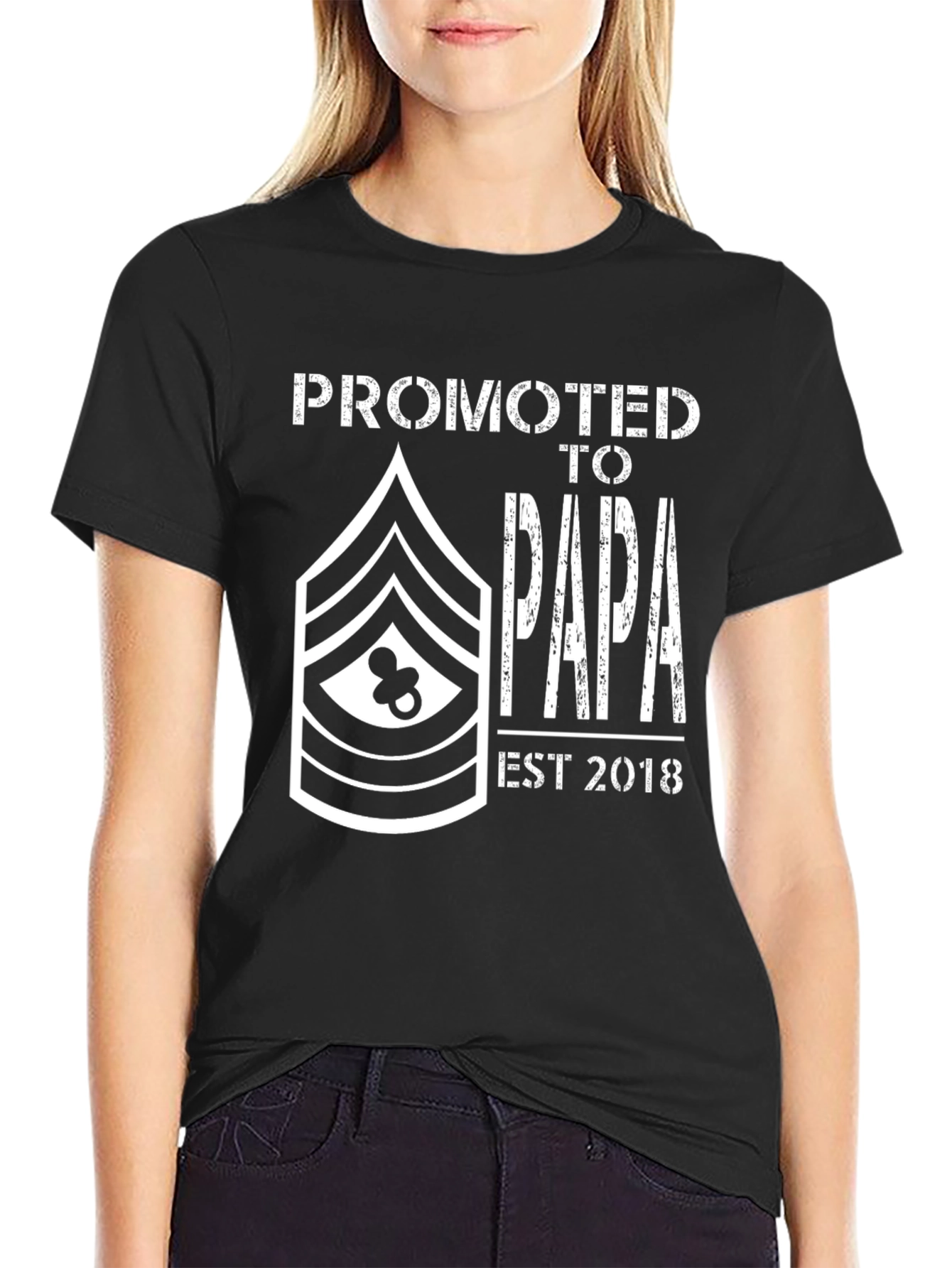 Black Promoted to Papa EST 2018 Graphic Tee view 2