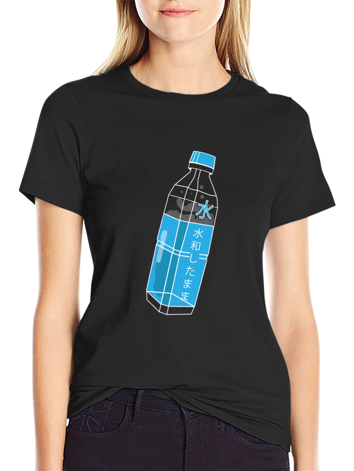 Black Cool Graphic Tee - Japanese Water Bottle Print view 2