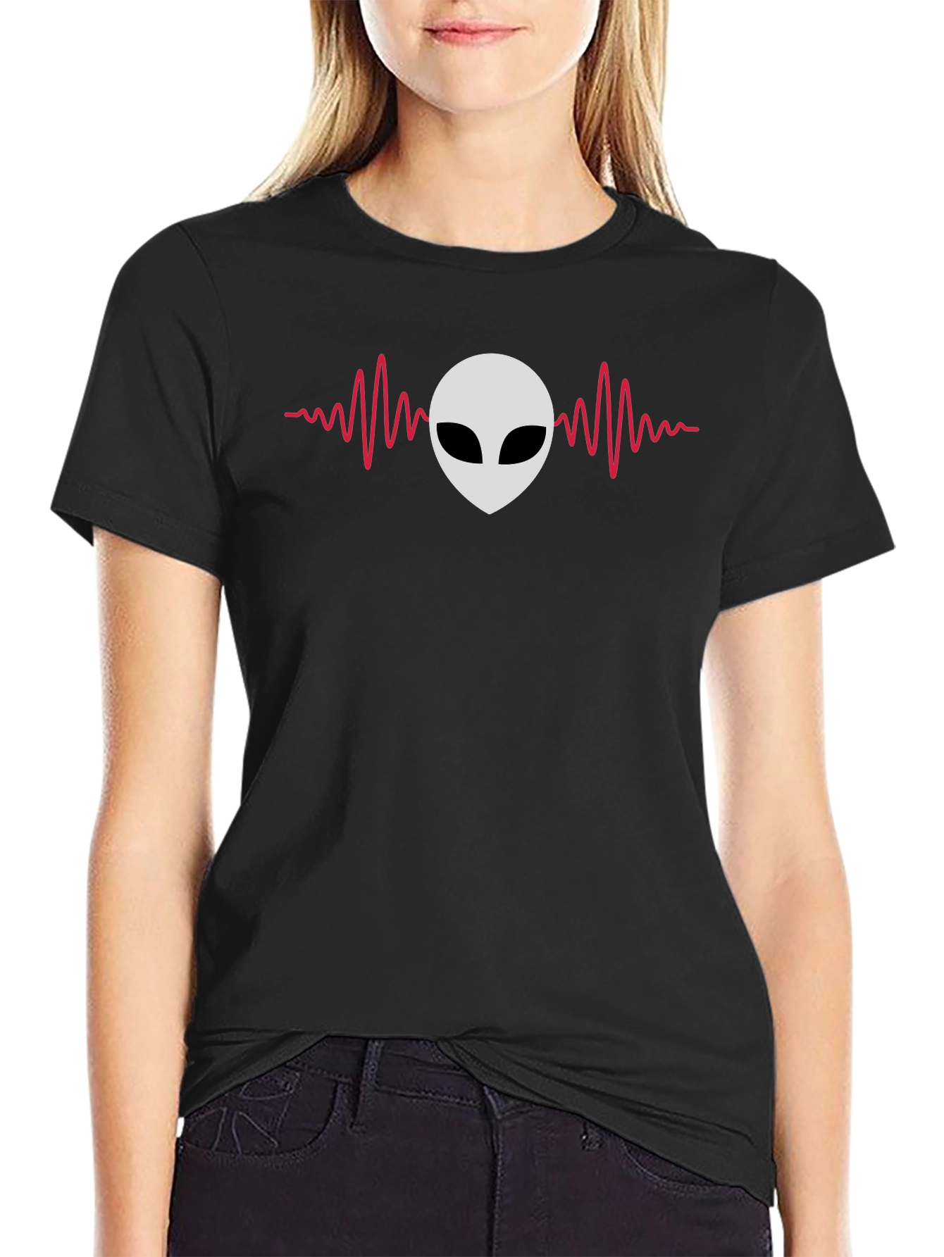 Black Alien Headbeat Graphic Tee - Black Cotton Comfort view 2