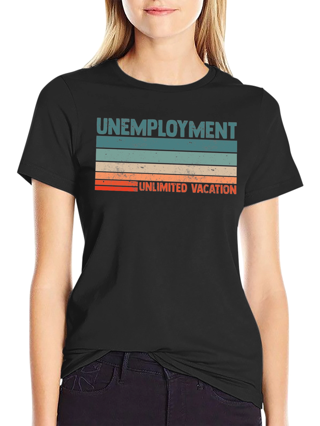 Black Unemployment Unlimited Vacation Graphic T-Shirt view 2