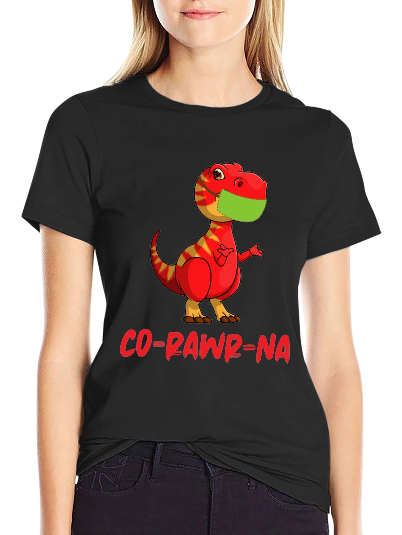 Black Co-Rawr-Na Dinosaur Graphic T-Shirt view 2