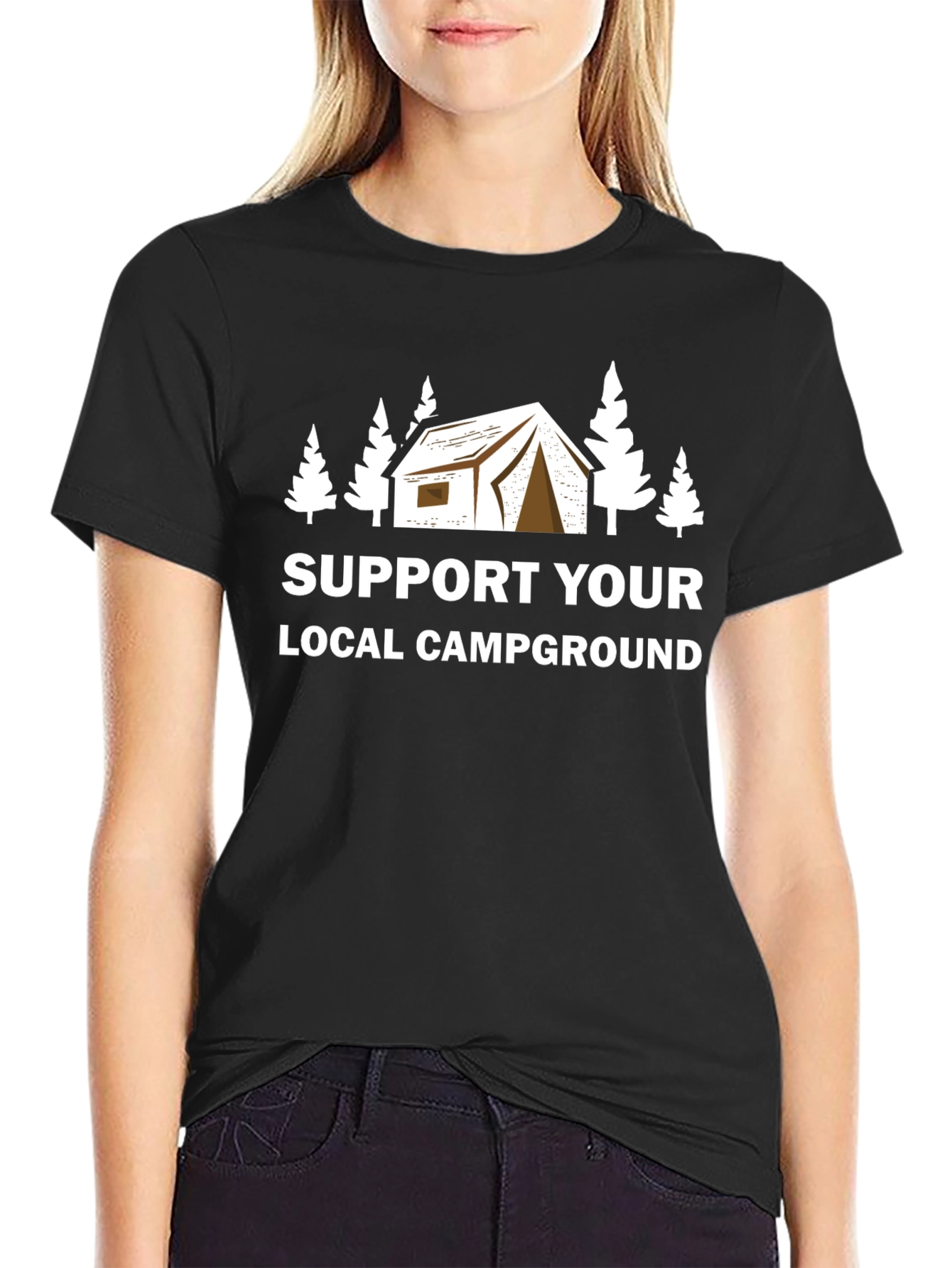 Black Support Your Local Campground Black T-Shirt view 2