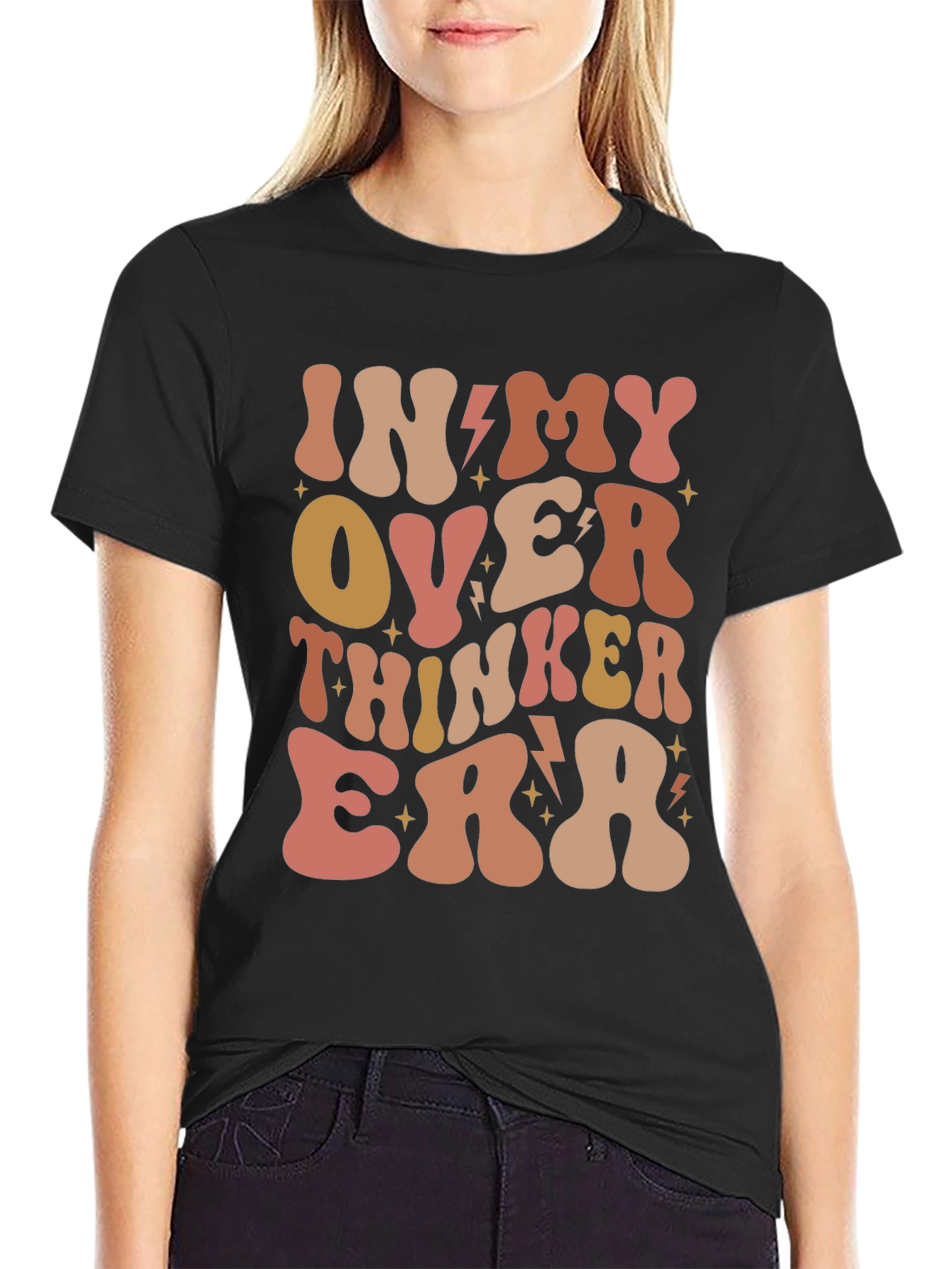 Black Over Thinker Era Tee - Trendy Retro Style view 2