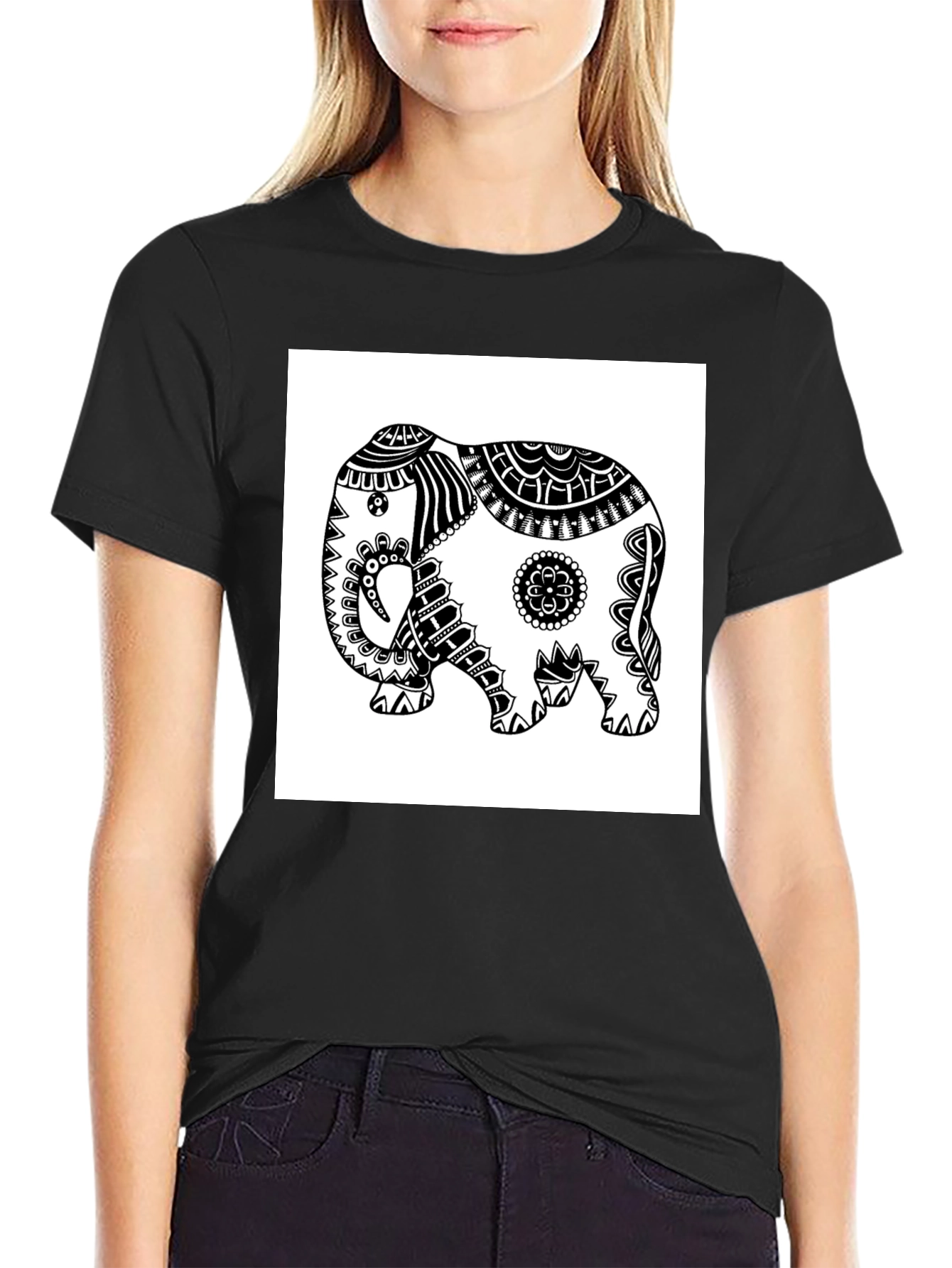 Black Elephant Graphic Tee - Black Casual T-Shirt view 2