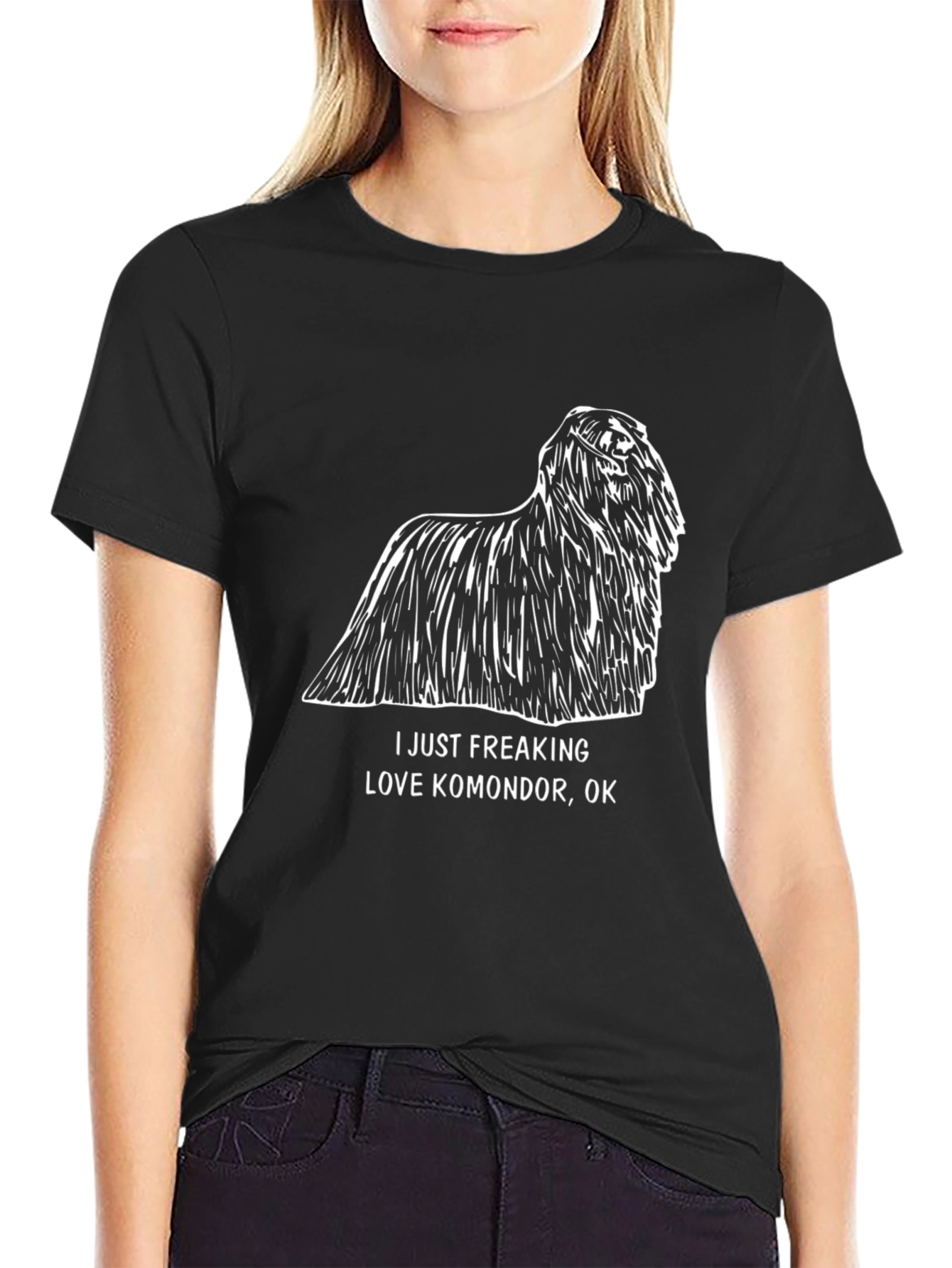 Black Komondor Dog Lover T-Shirt - Black Cotton Tee view 2