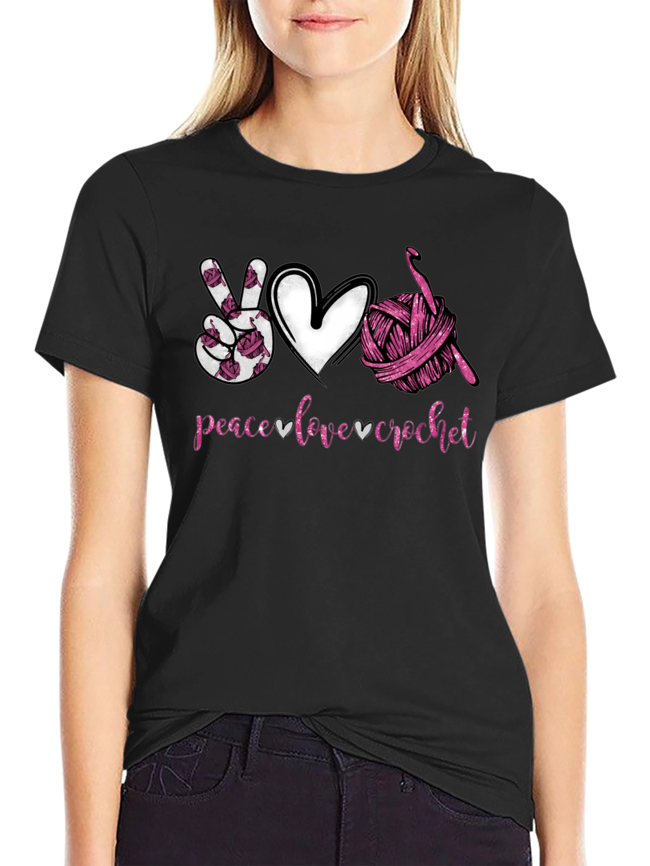 Black Peace Love Crochet T-Shirt - Hobbyist Gift view 2
