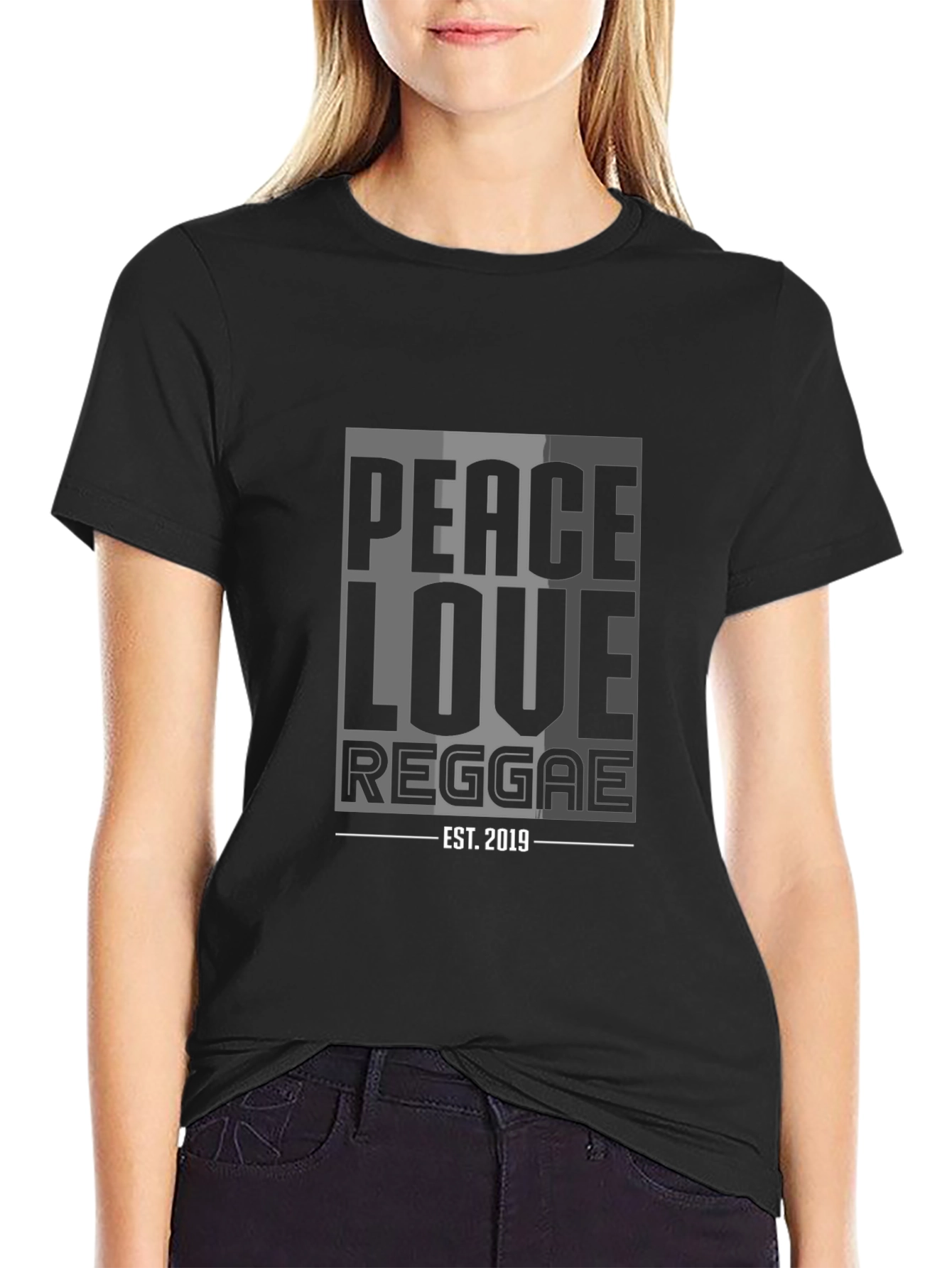 Black Peace Love Reggae T-Shirt - Est. 2019 - Black view 2