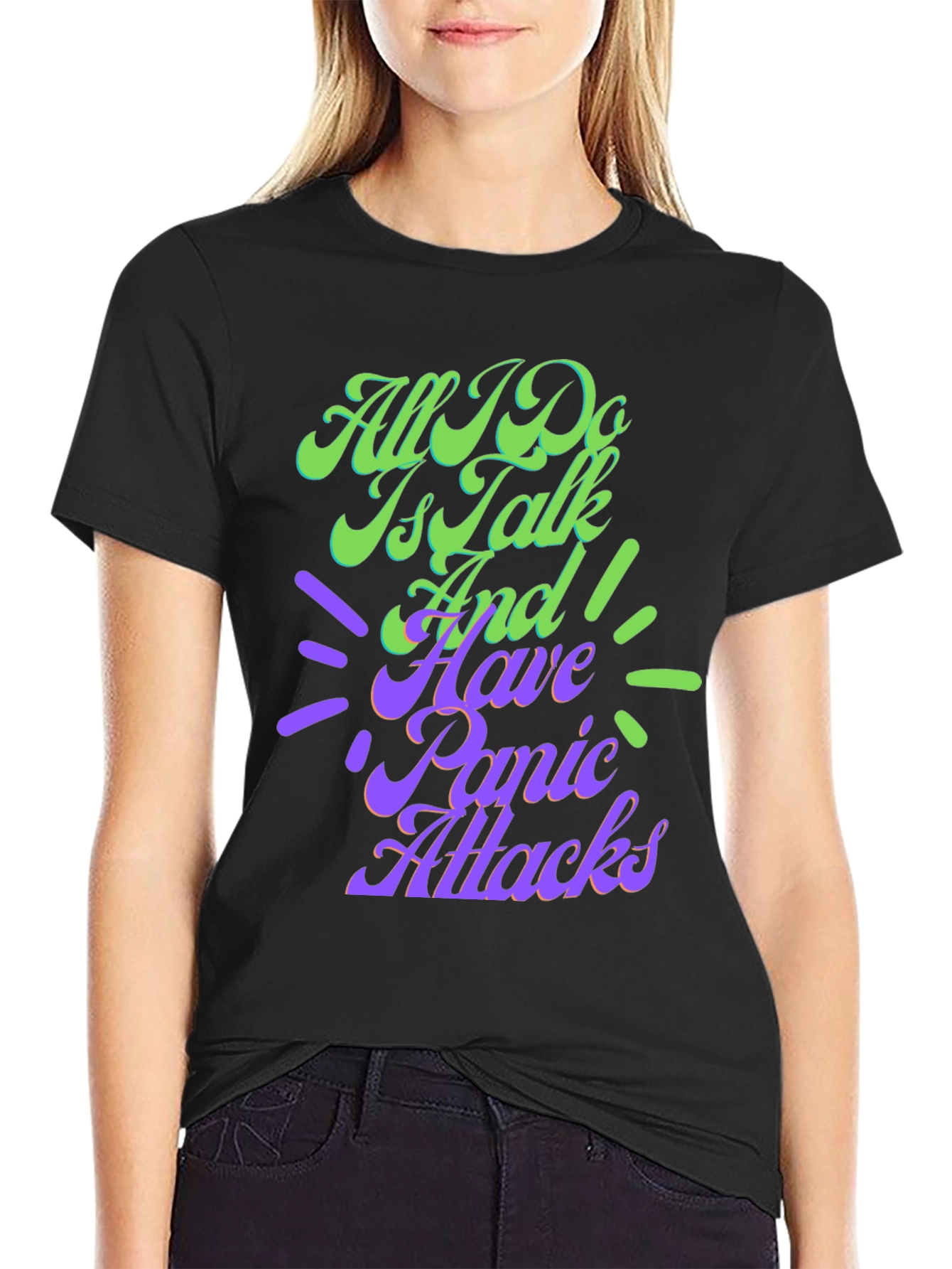 Black Panic Attack T-Shirt - Funny Graphic Tee view 2