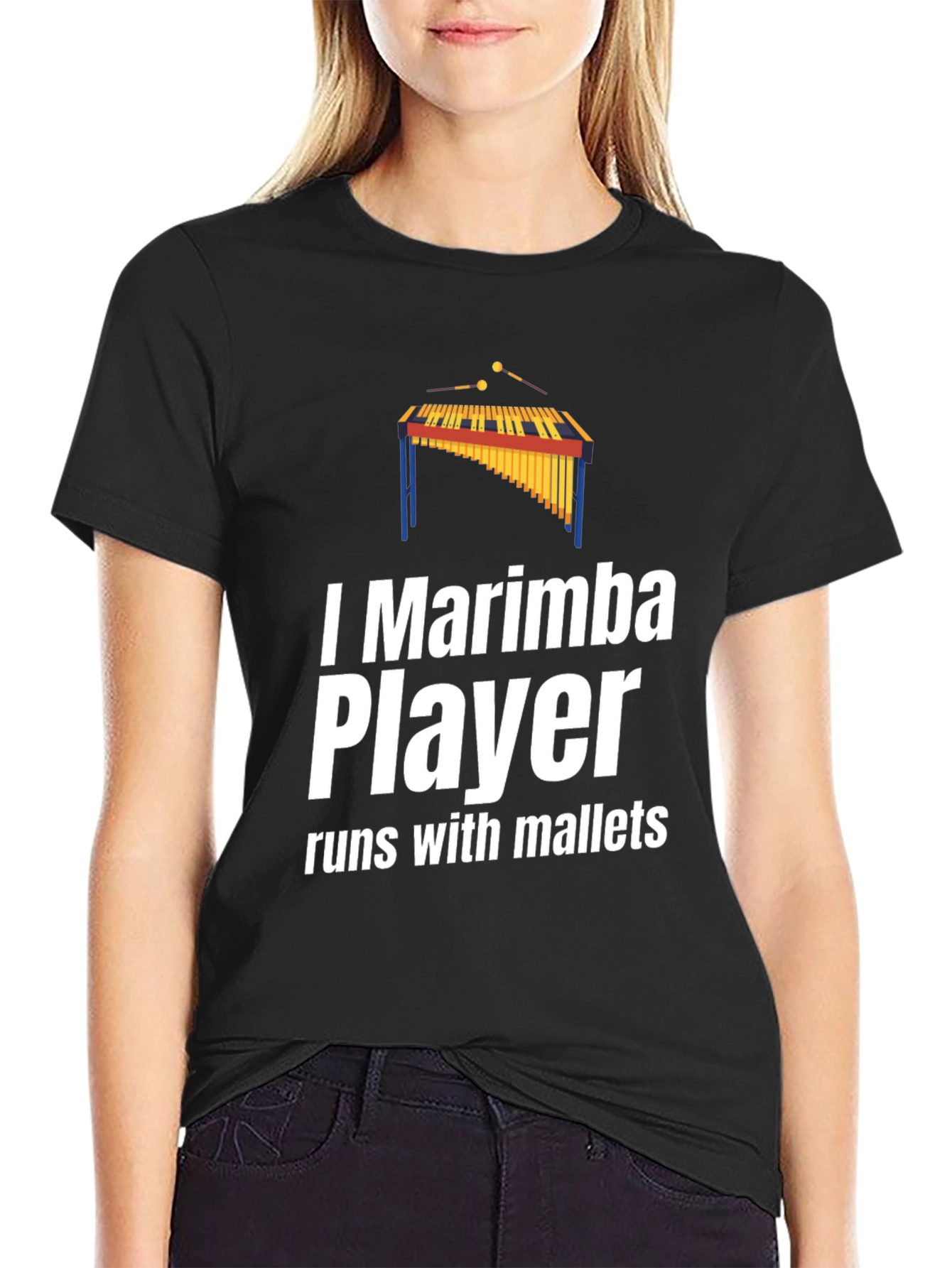 Black I Marimba Player T-Shirt - Runs With Mallets view 2