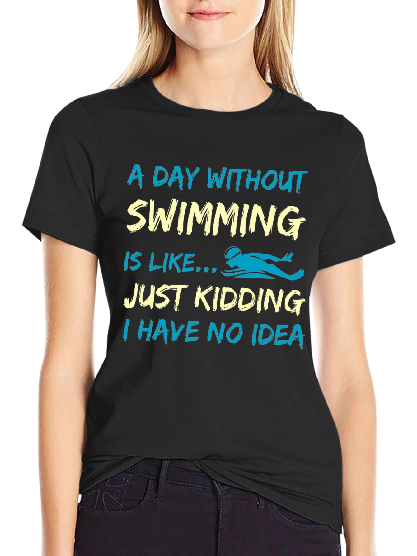Black Funny Swimming T-Shirt - "A Day Without Swimming" view 2