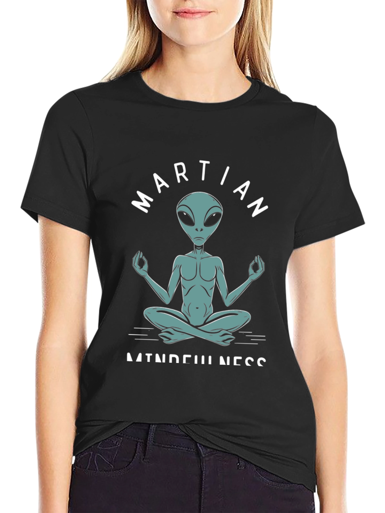 Black Martian Mindfulness Meditation T-Shirt view 2