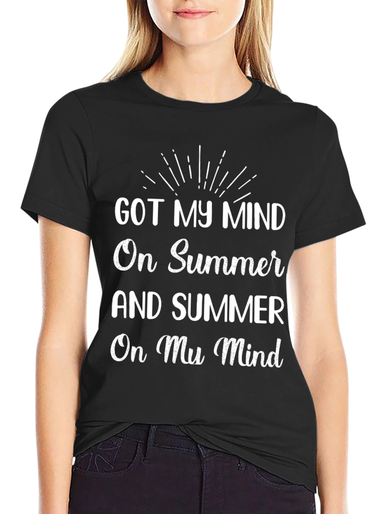 Black Summer Mind Graphic Tee - Black Cotton T-Shirt view 2