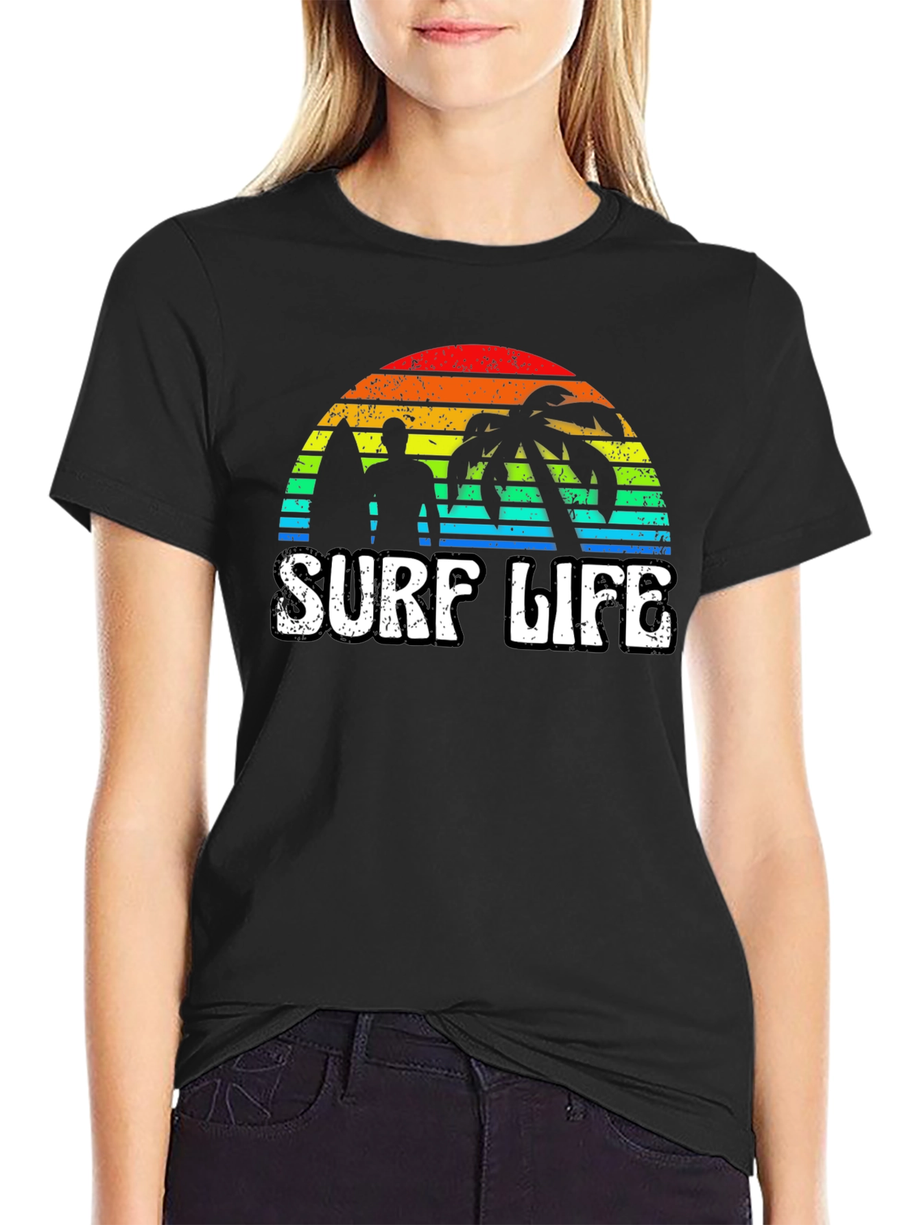 Black Surf Life Graphic Tee - Retro Sunset view 2
