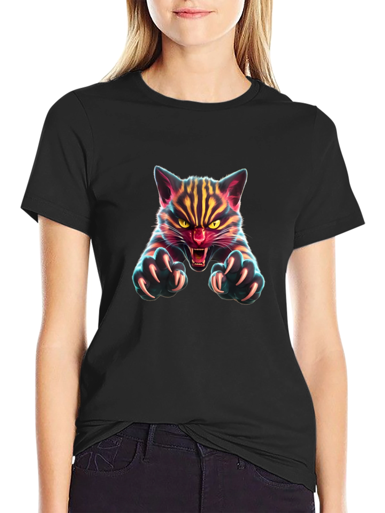 Black Fierce Feline Graphic Tee - Men's Black T-Shirt view 2