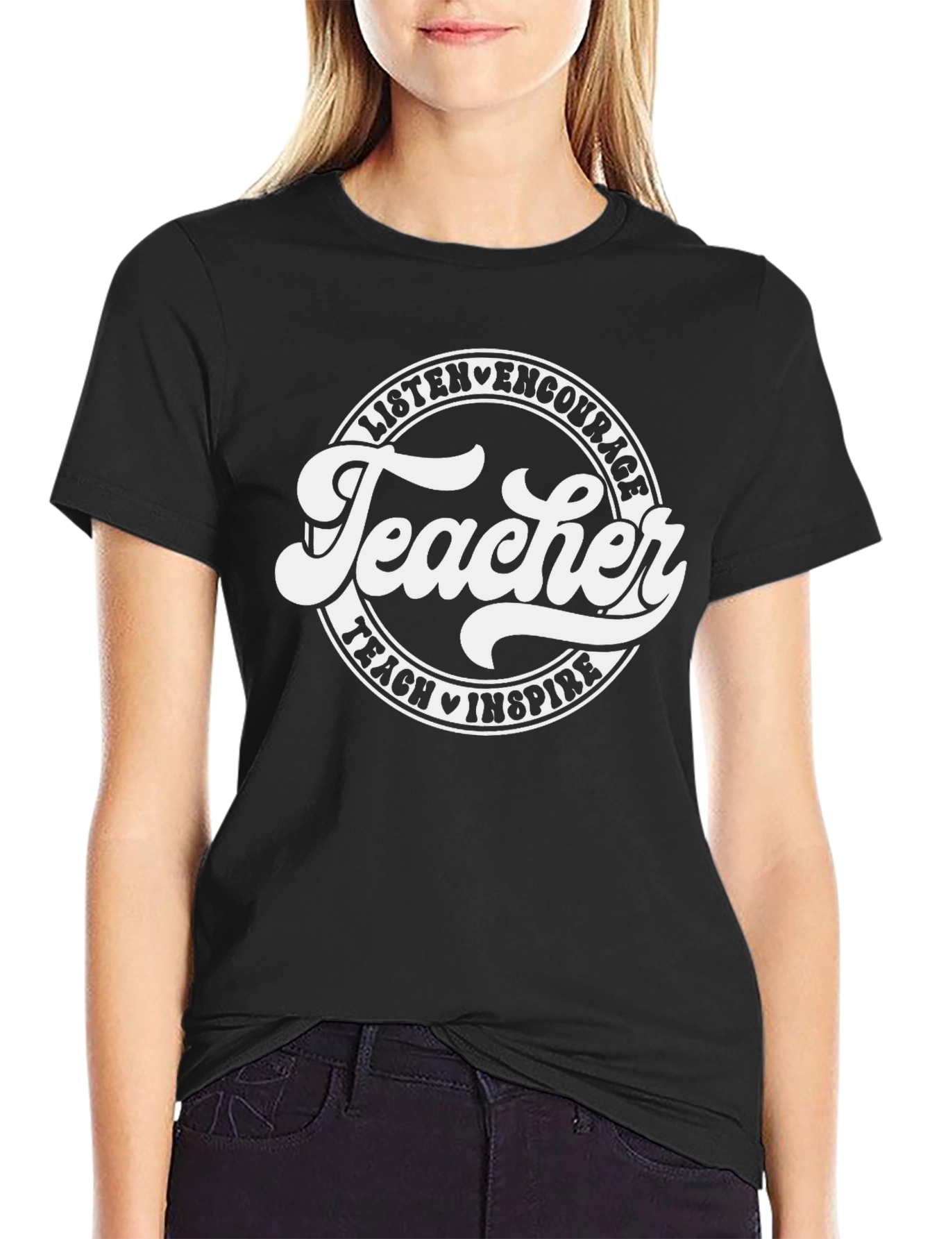 Black Teacher Listen Encourage Graphic Tee view 2