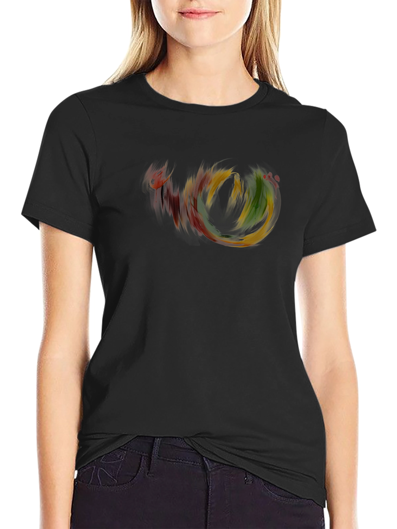 Black Abstract Swirl Graphic Black T-Shirt view 2
