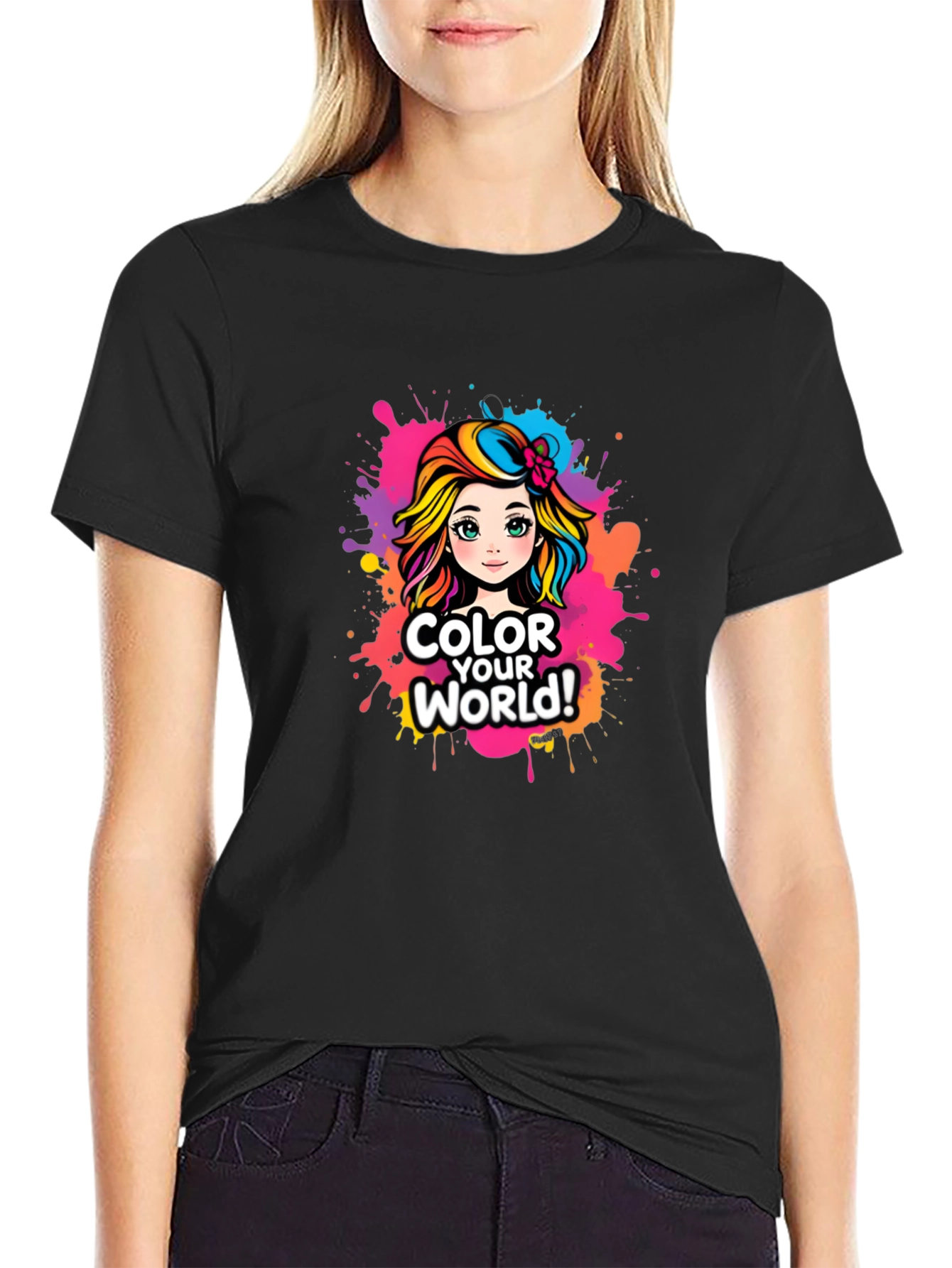 Black Colorful World T-Shirt - Fun Graphic Tee view 2