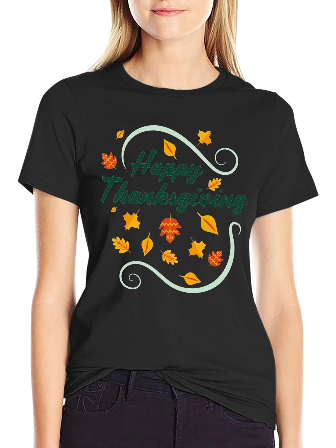 Black Happy Thanksgiving T-Shirt - Festive Fall Design view 2