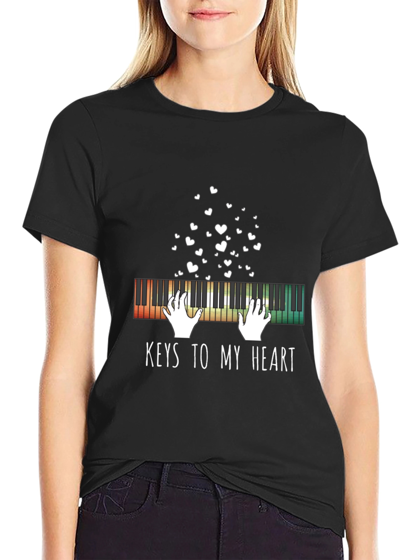 Black Piano Keys to My Heart Graphic Tee - Black view 2