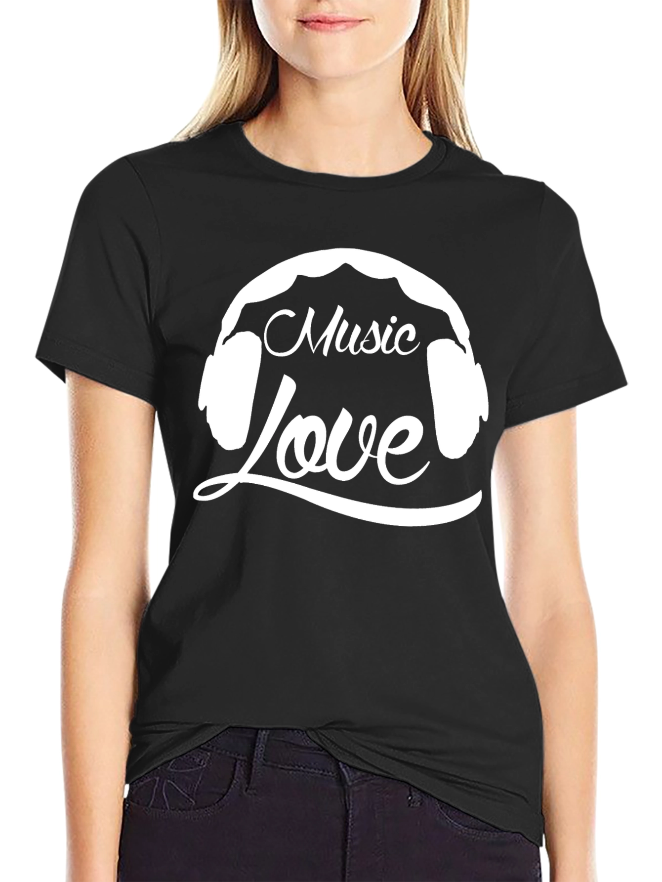Black Music Love Graphic T-Shirt - Black Cotton Tee view 2