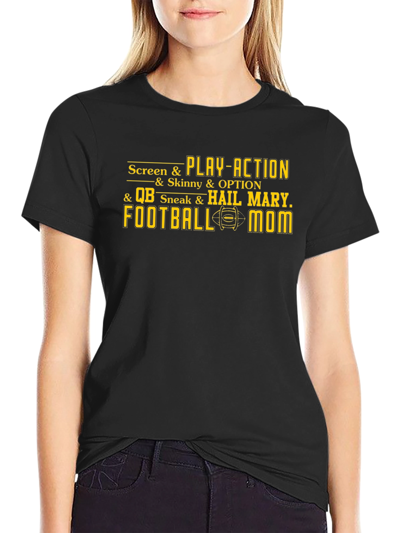 Black Football Mom T-Shirt - Screen & Play-Action Graphic Tee view 2