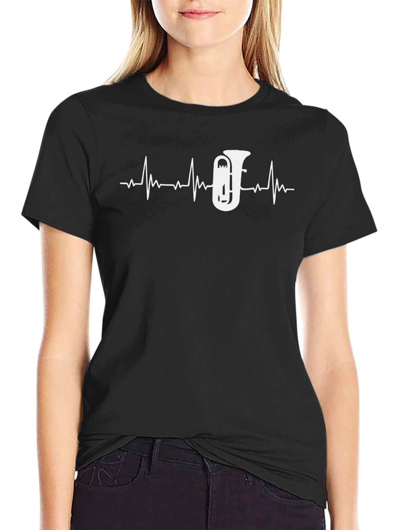 Black Tuba Heartbeat T-Shirt - Musician Gift view 2