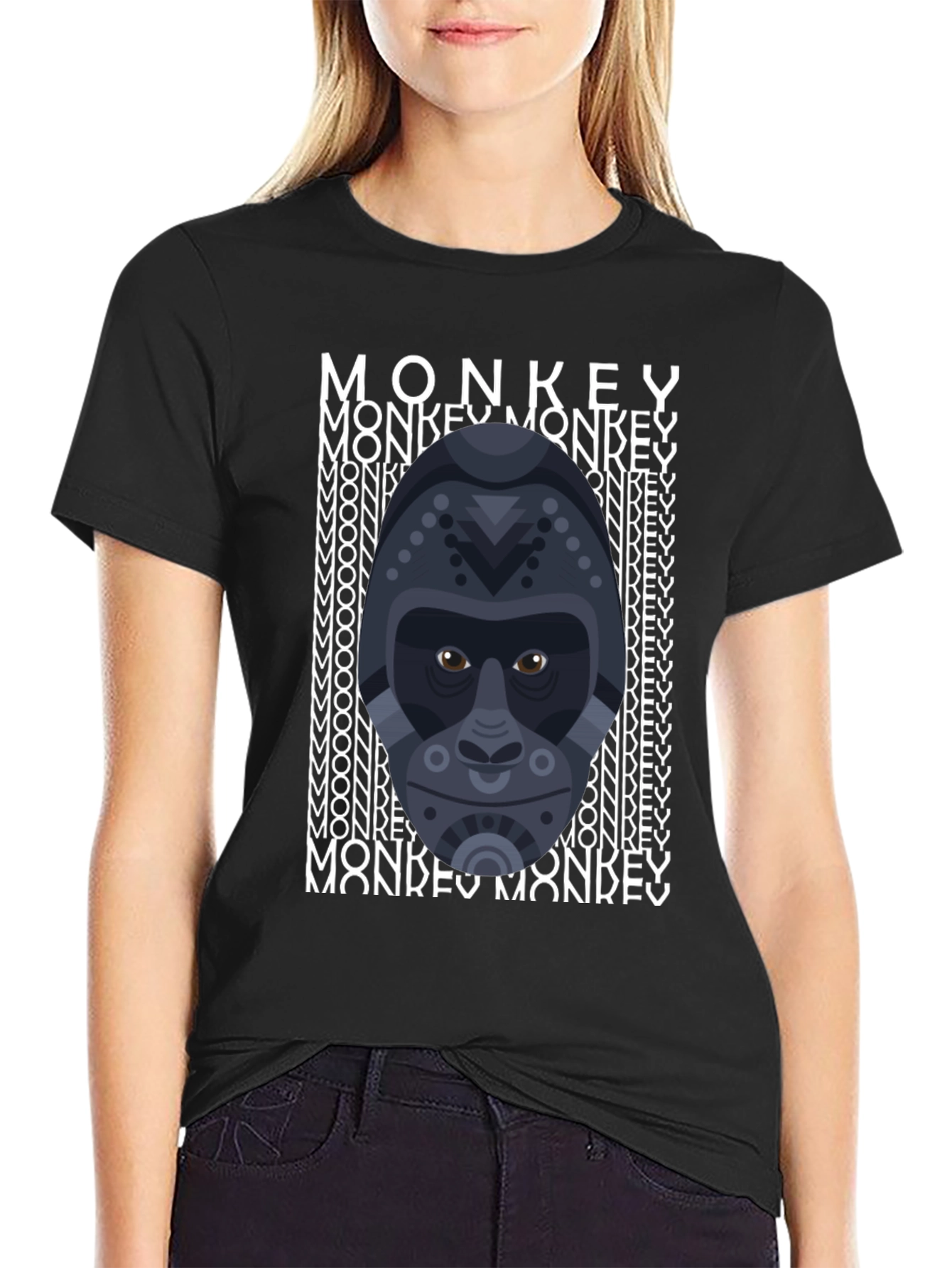 Black Geometric Gorilla Graphic Tee - Men's Black T-Shirt view 2