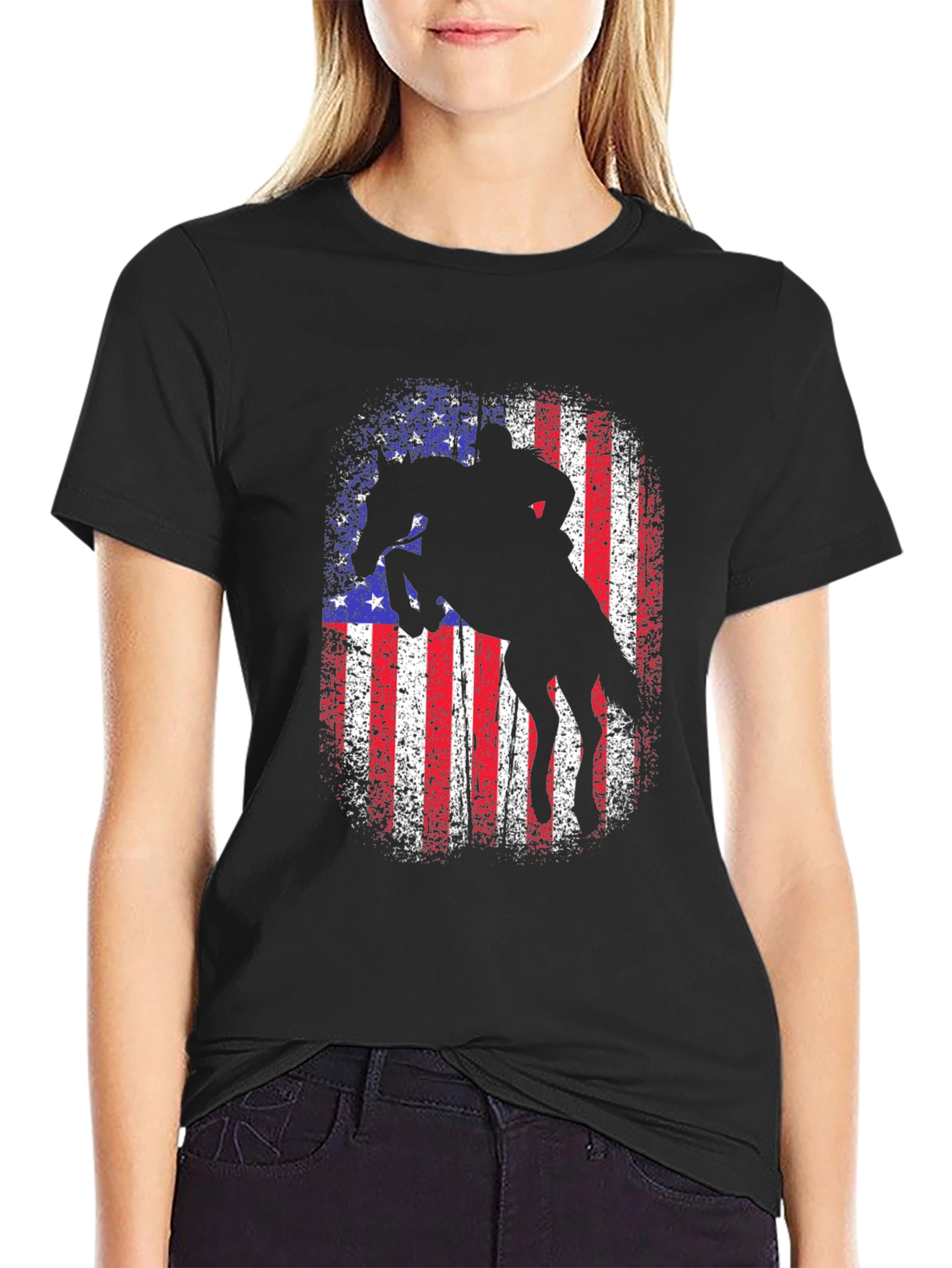 Black American Rodeo T-Shirt - Patriotic Rider Design view 2
