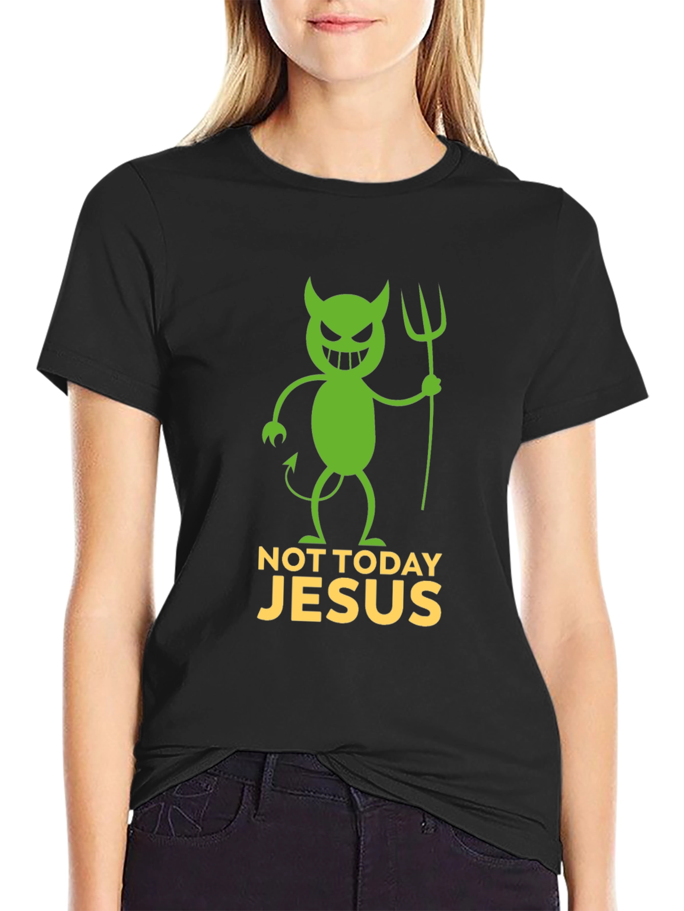 Black Not Today Jesus Funny Graphic T-Shirt view 2