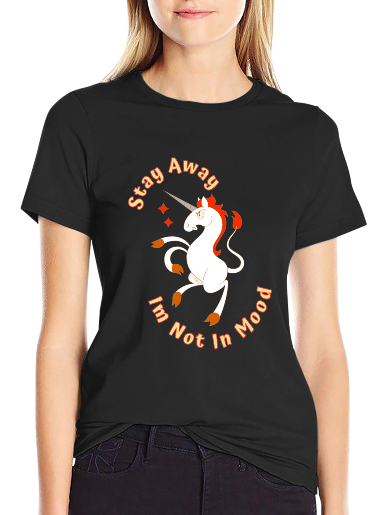 Black Stay Away Unicorn Tee - Funny Mood Shirt view 2