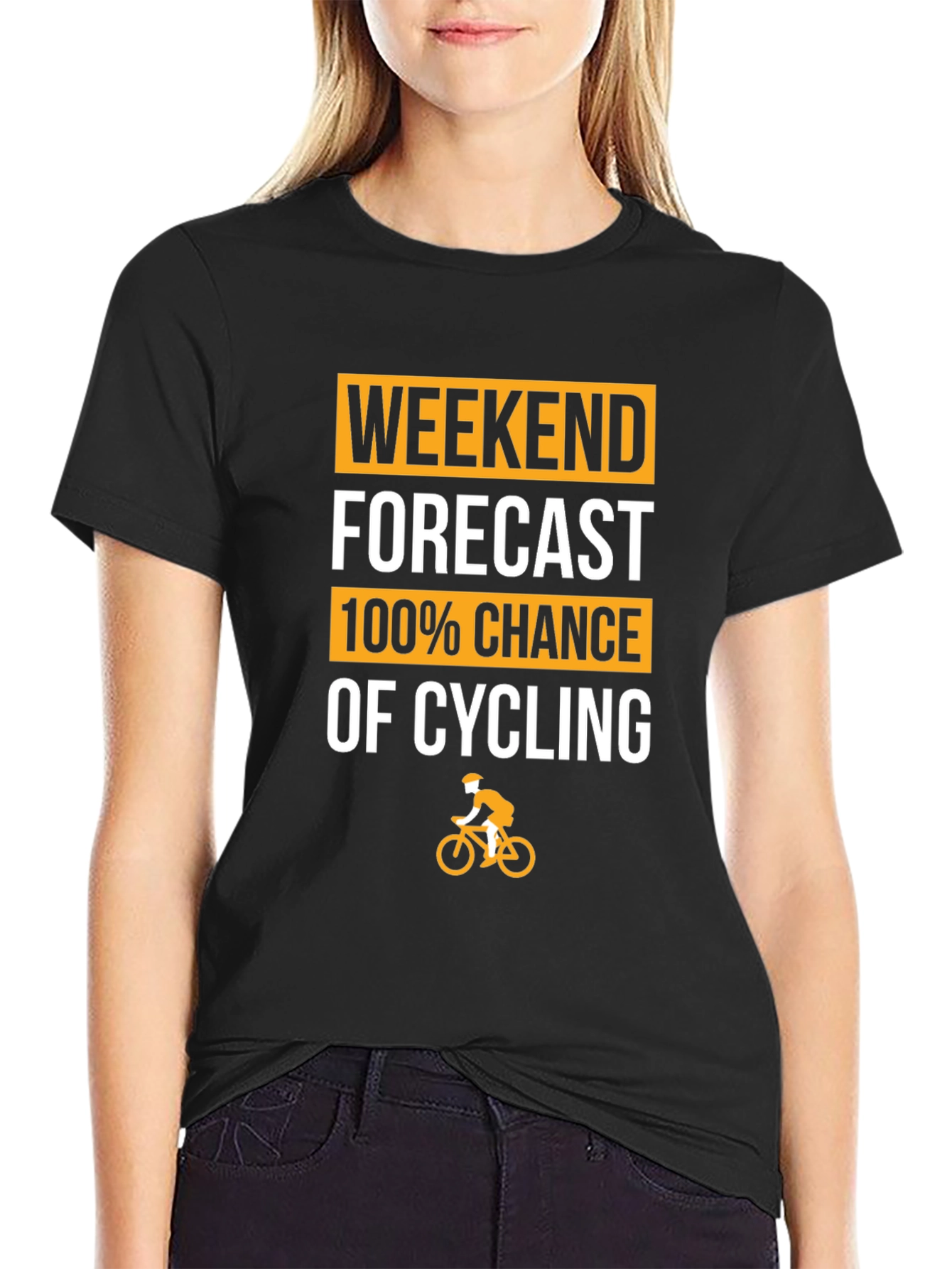 Black Cycling Forecast T-Shirt - 100% Chance of Cycling! view 2