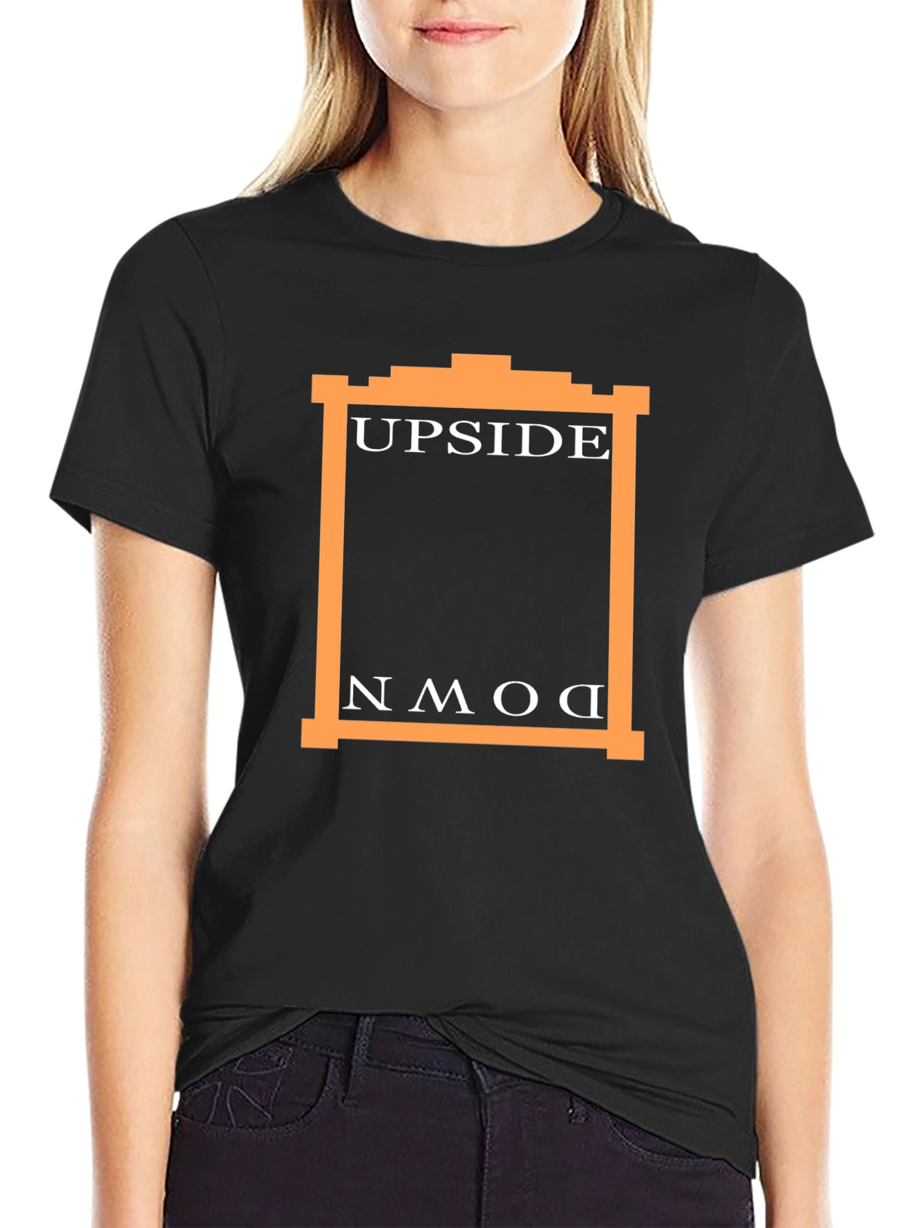 Black Upside Down Graphic Tee - Black Casual T-Shirt view 2