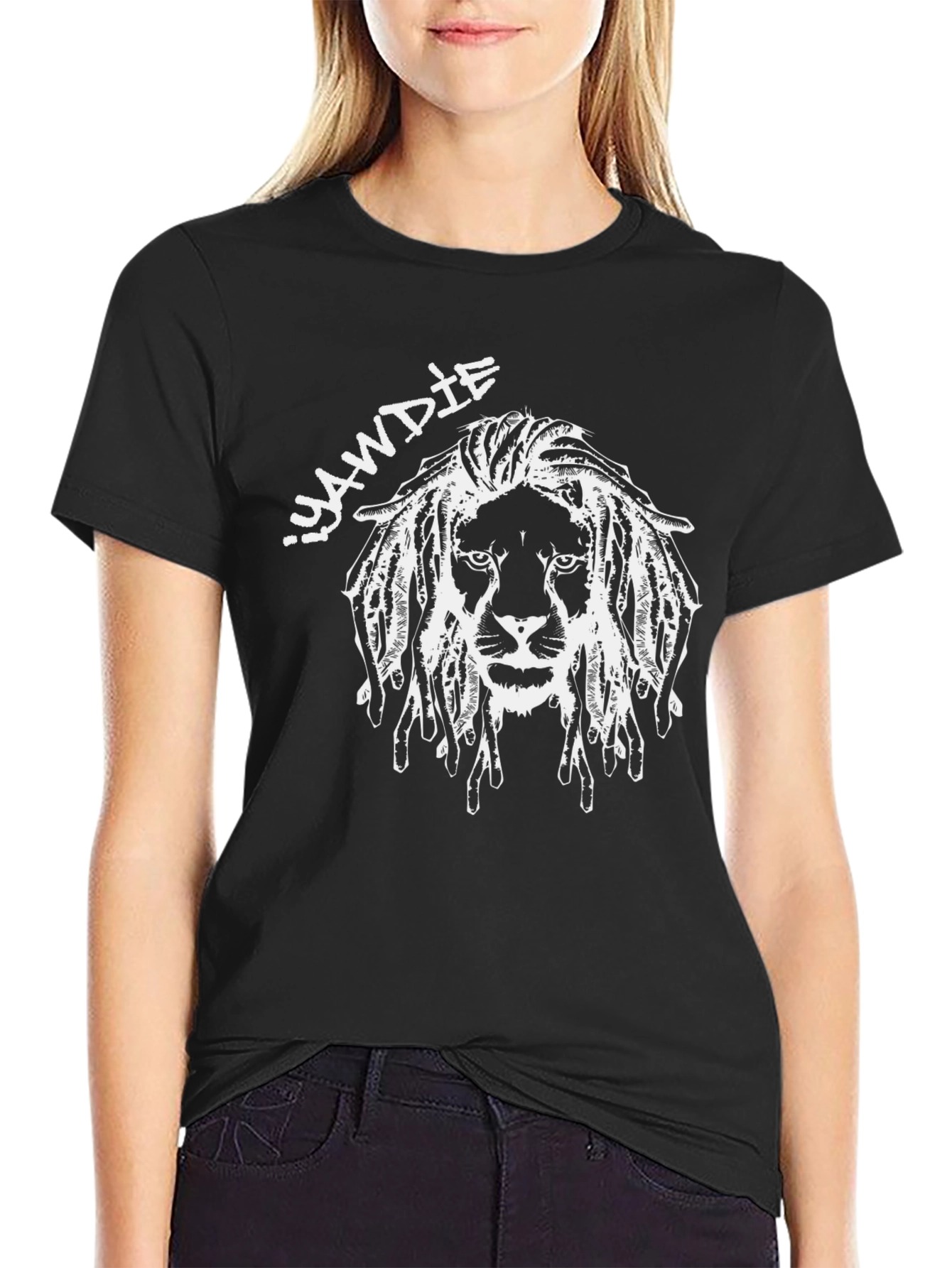 Black Iyawdie Lion Graphic Tee - Black Cotton Blend view 2