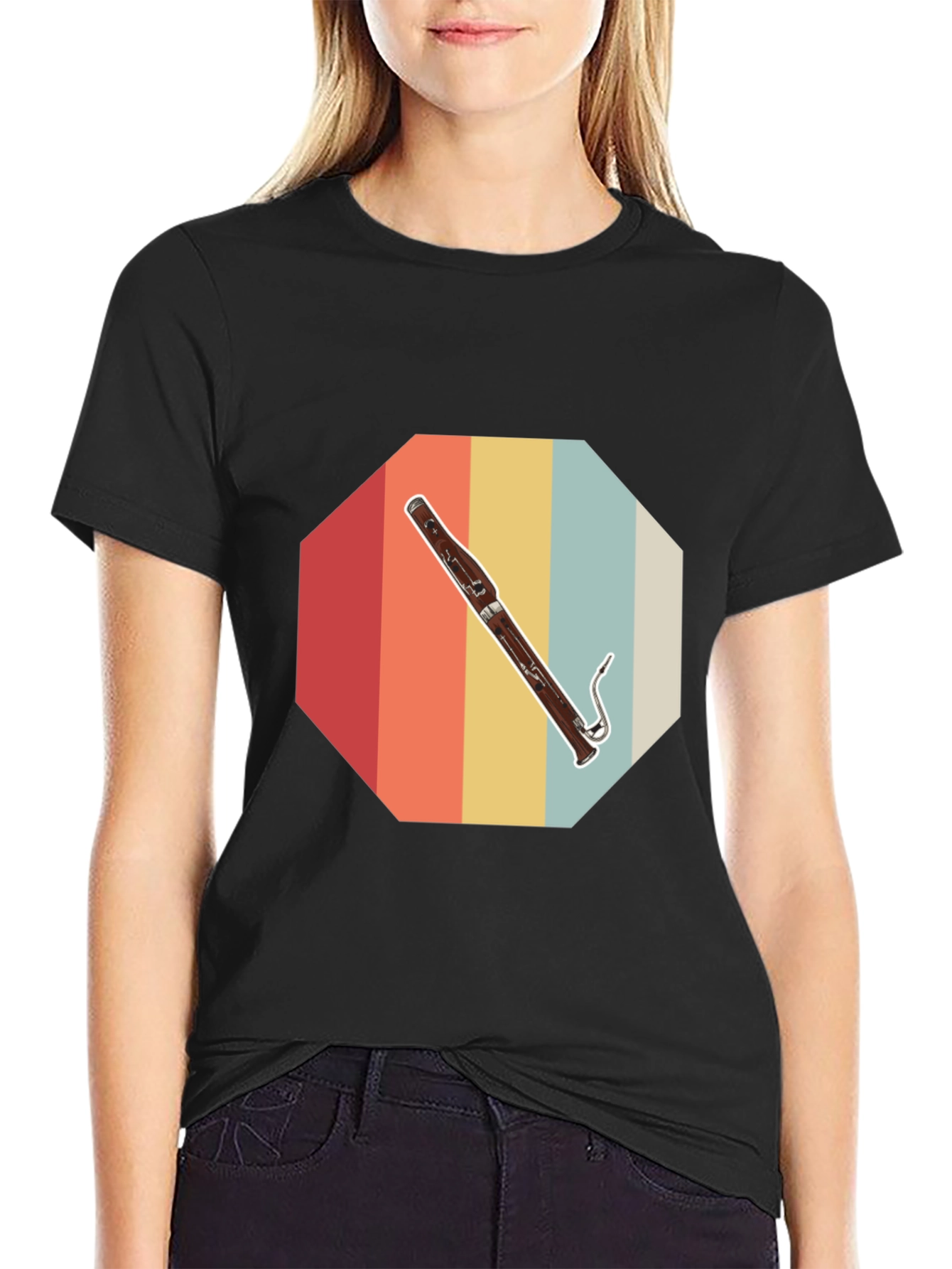 Black Bassoon Retro Octagon T-Shirt view 2
