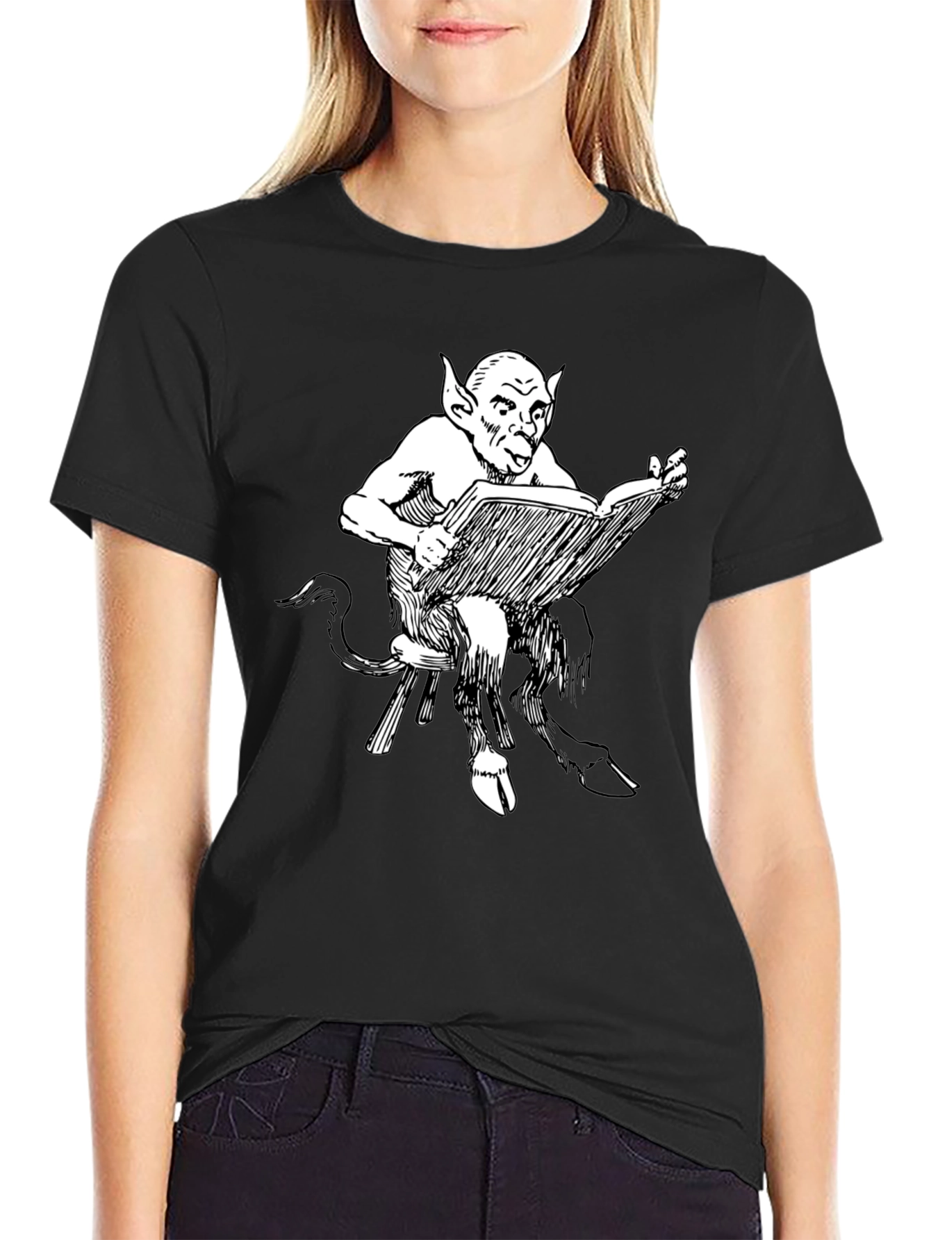 Black Satyr Reading Book Black T-Shirt view 2