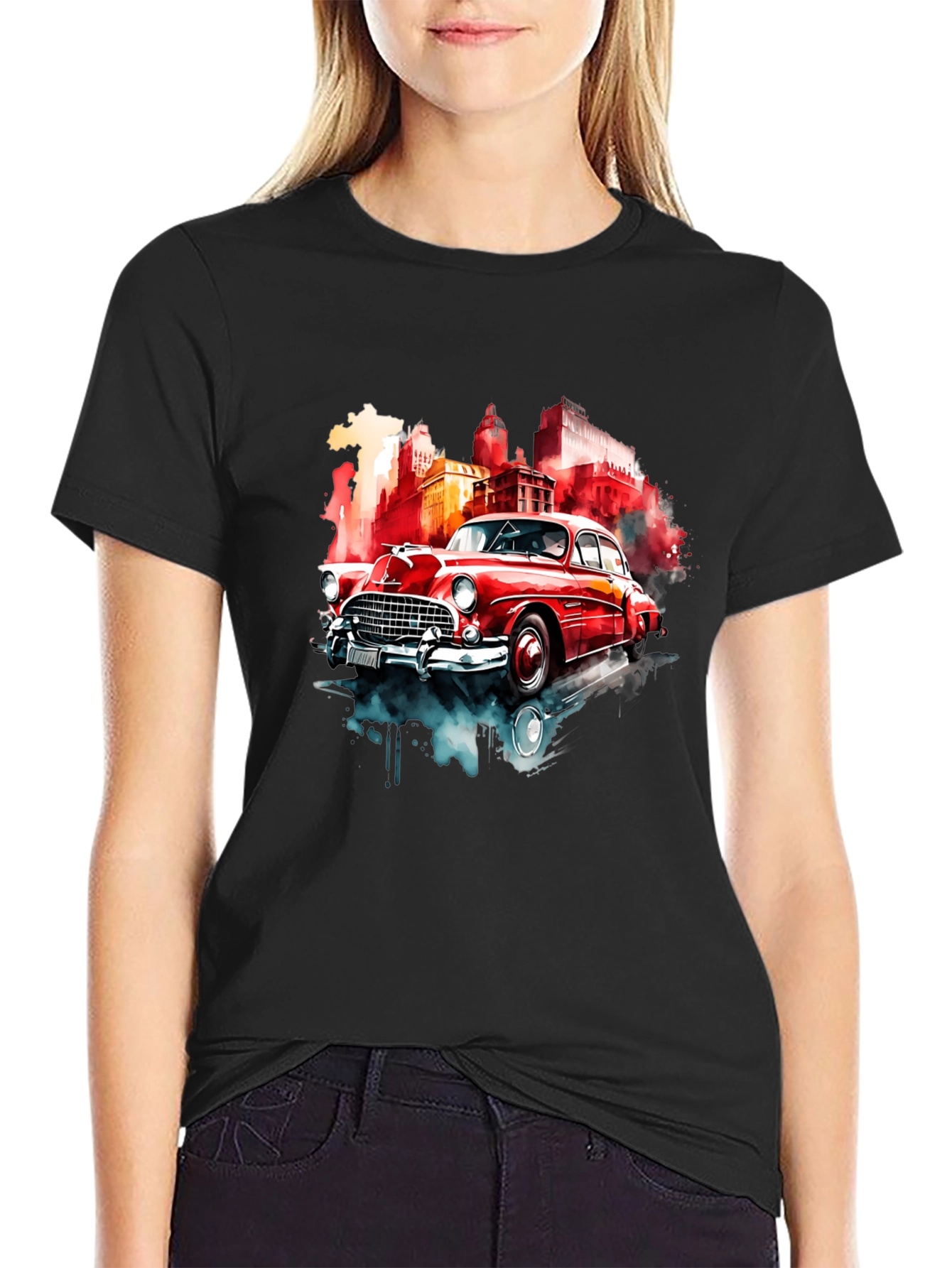 Black Classic Car Graphic Tee - Retro Style view 2
