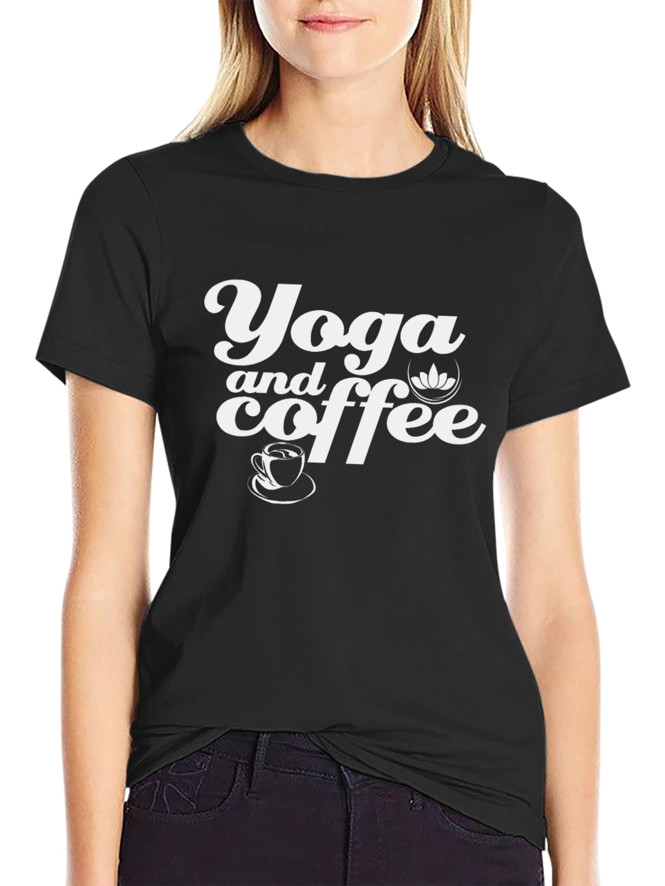 Black Yoga and Coffee Graphic T-Shirt - Black view 2