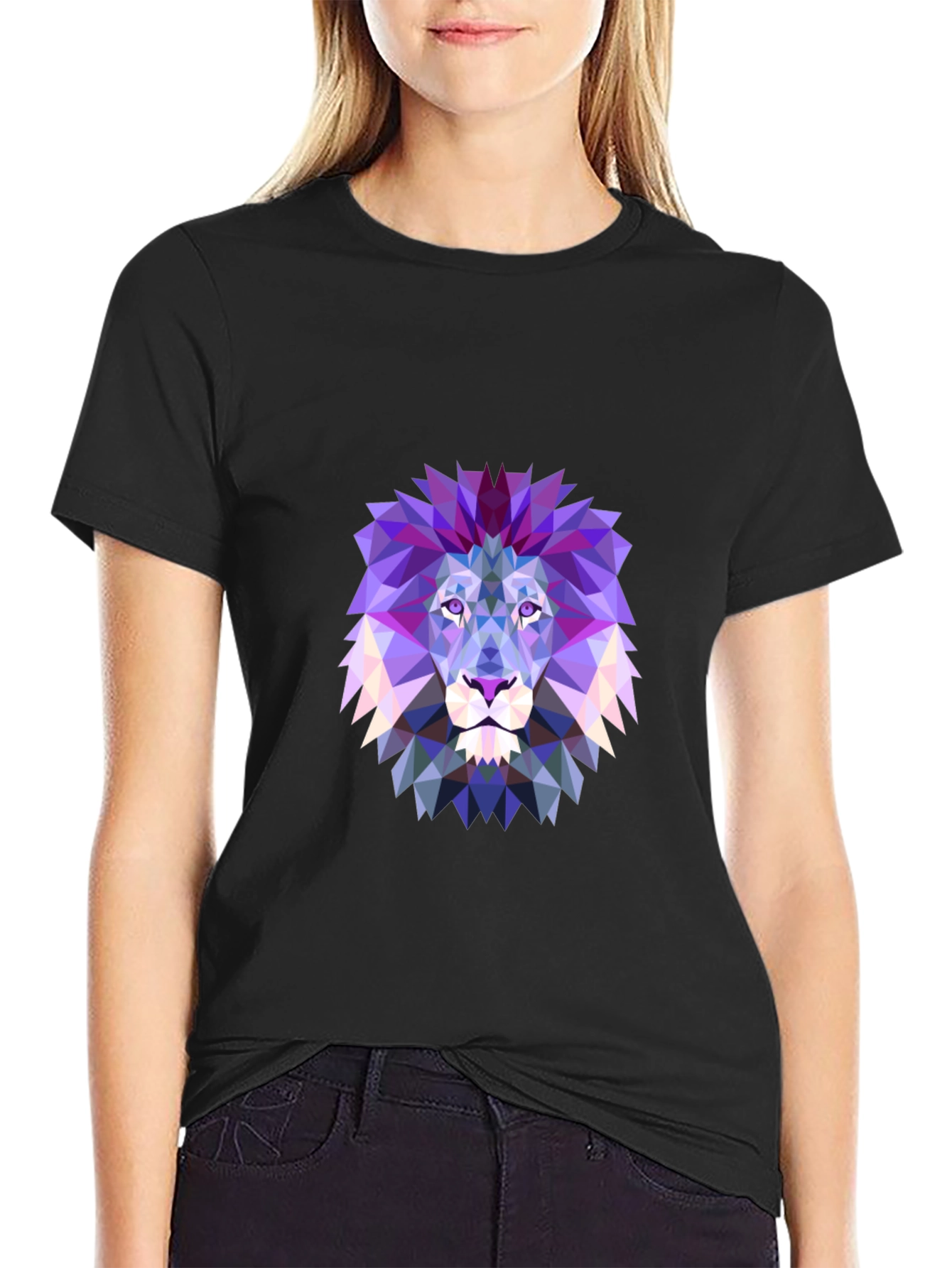 Black Geometric Lion Graphic T-Shirt view 2